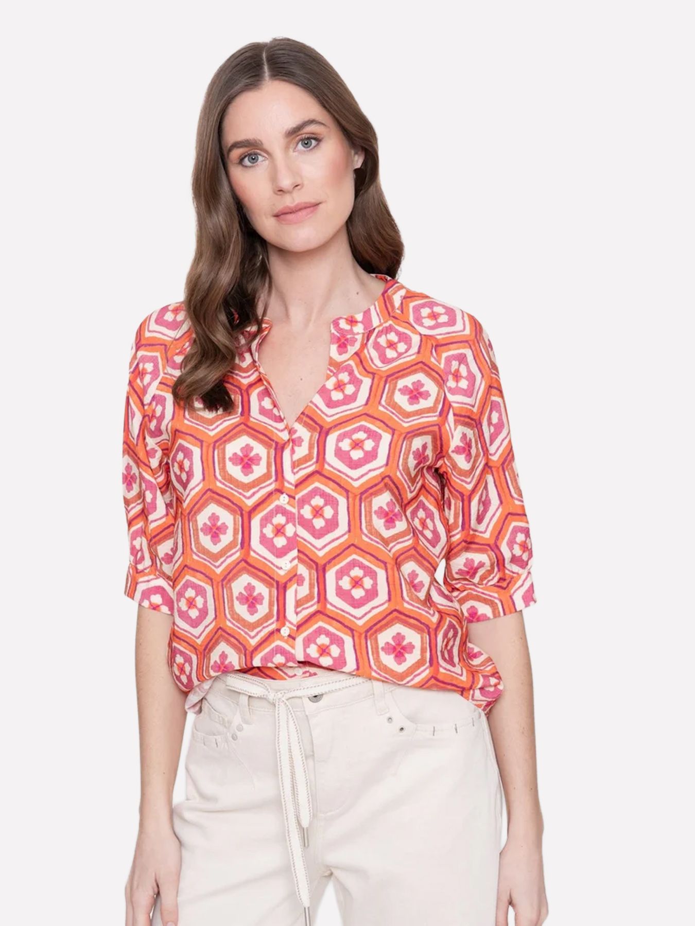 Geisha blouse 718 ecru/orange/cassis 00117413-EKA26013800000096