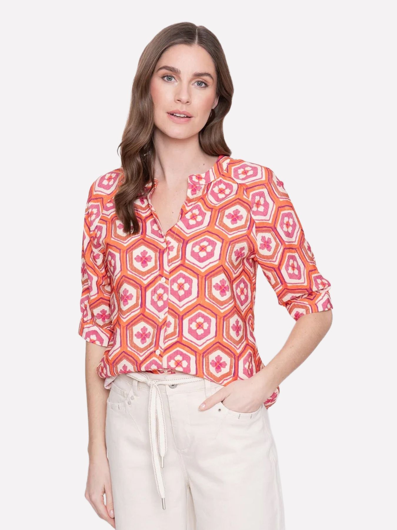 Geisha blouse 718 ecru/orange/cassis 2900164525075