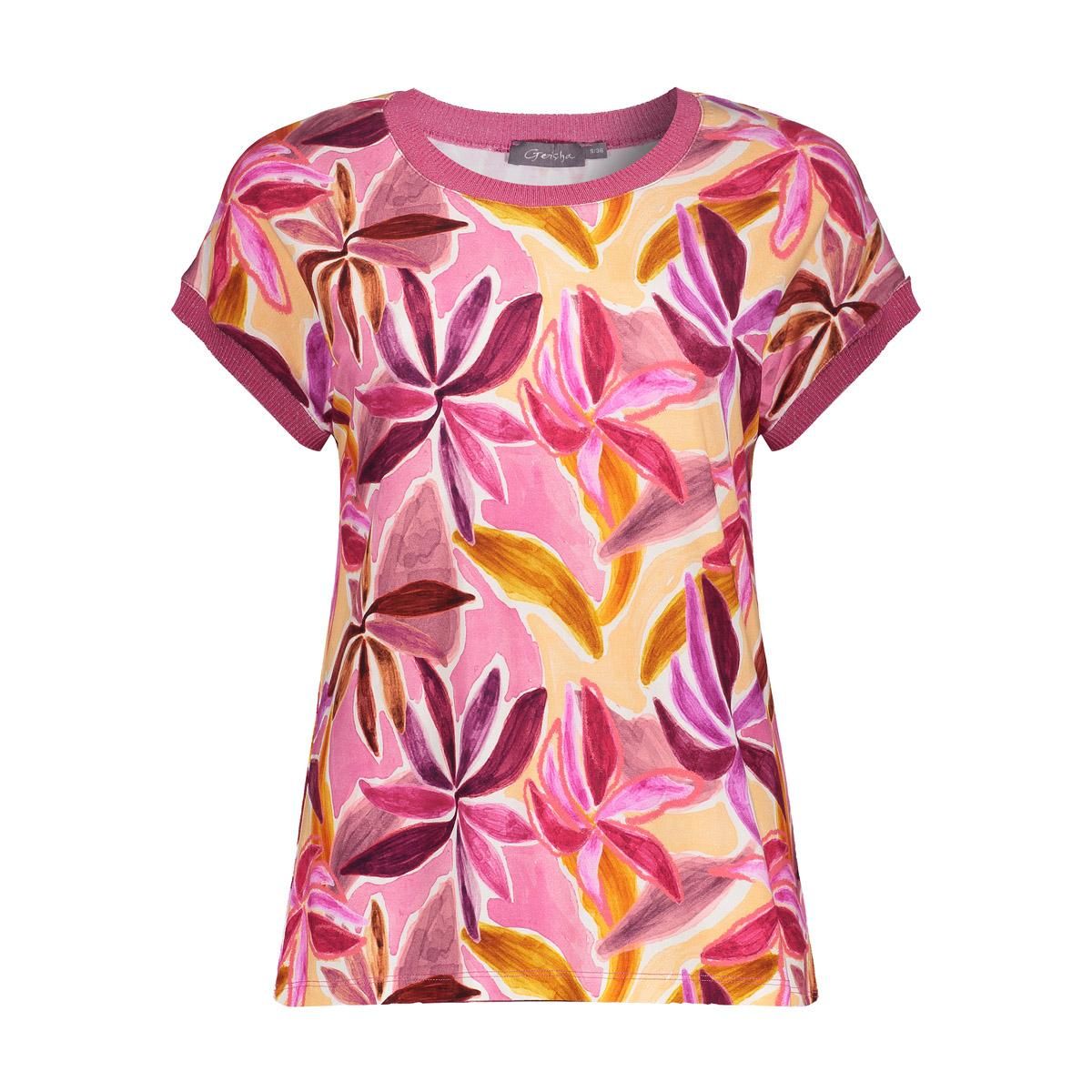 Geisha T-shirt with rib jersey AOP 380 Pr.04-26-1 purple/pink 00117416-EKA26013800000099