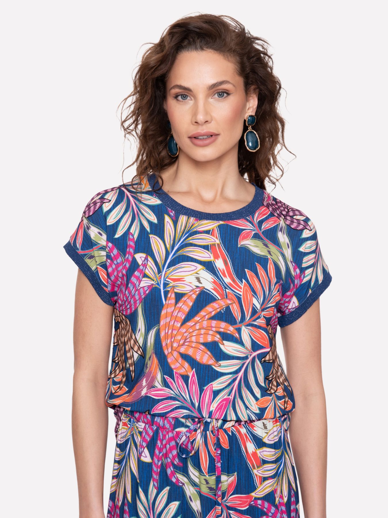 Geisha T-shirt with rib jersey AOP 625 Pr.06-26-1 blue/fuchsia 00117416-EKA26013800000100