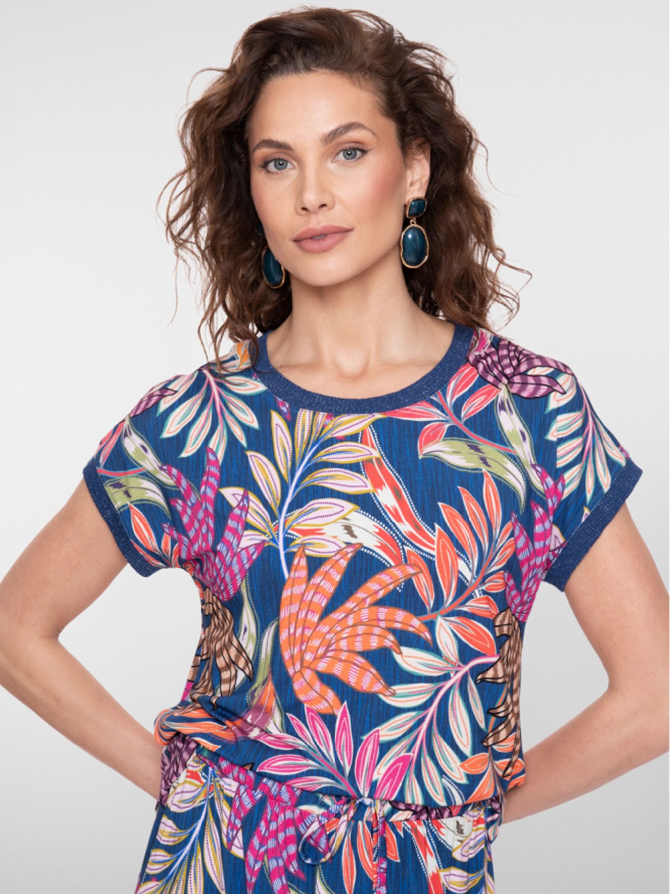 Geisha T-shirt with rib jersey AOP 625 Pr.06-26-1 blue/fuchsia 2900164529035