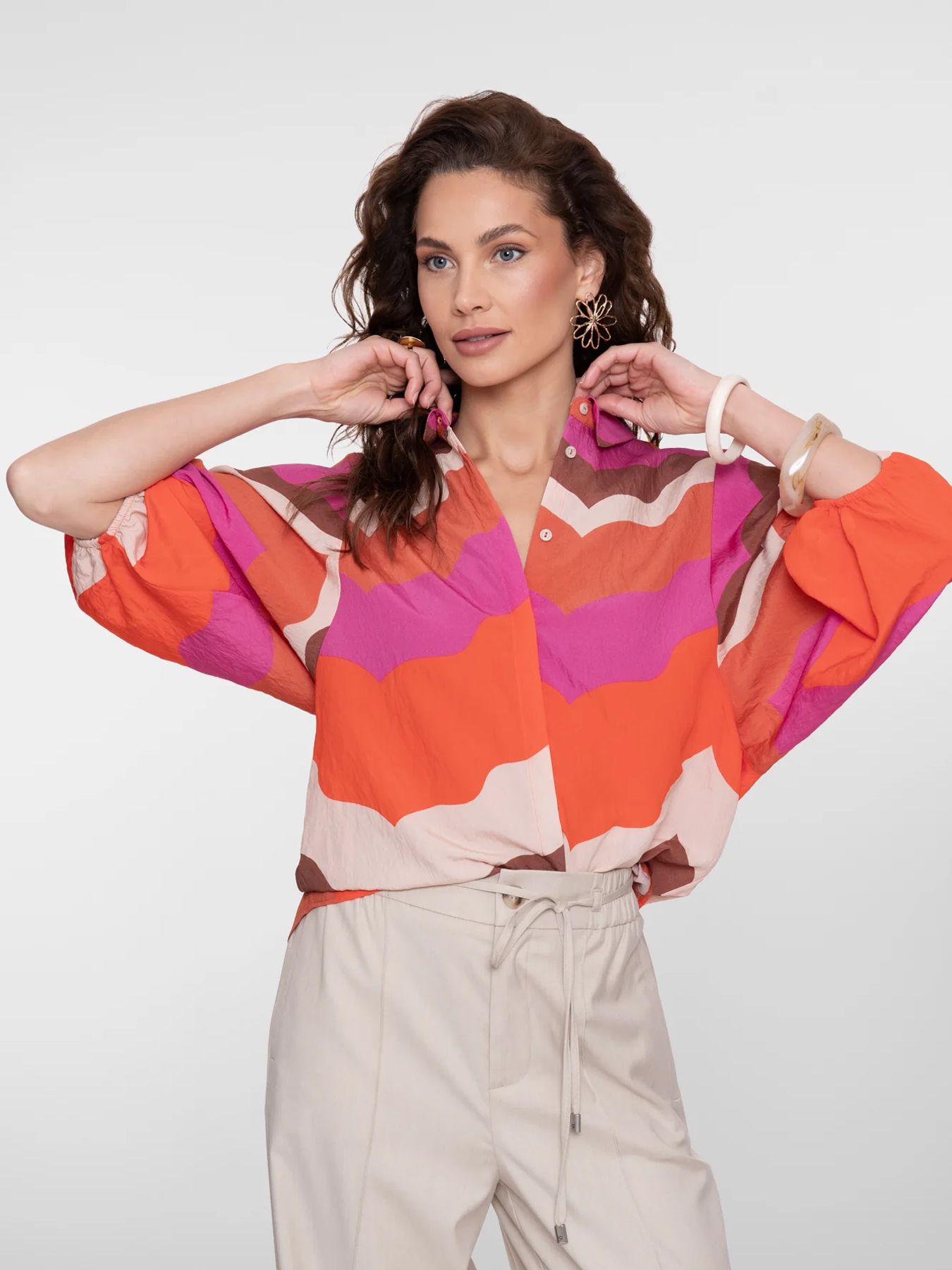 Geisha blouse 718 ecru/brown/cassis 2900164534060