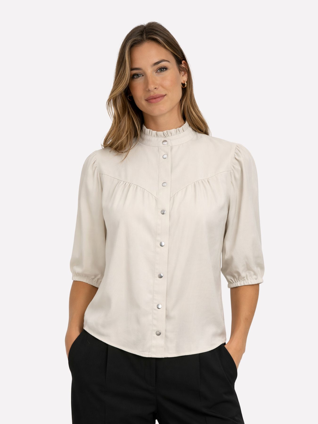 Only ONLARIS  LIFE 2/4 FRILL SHIRT WVN C Pumice Stone 2900165093054