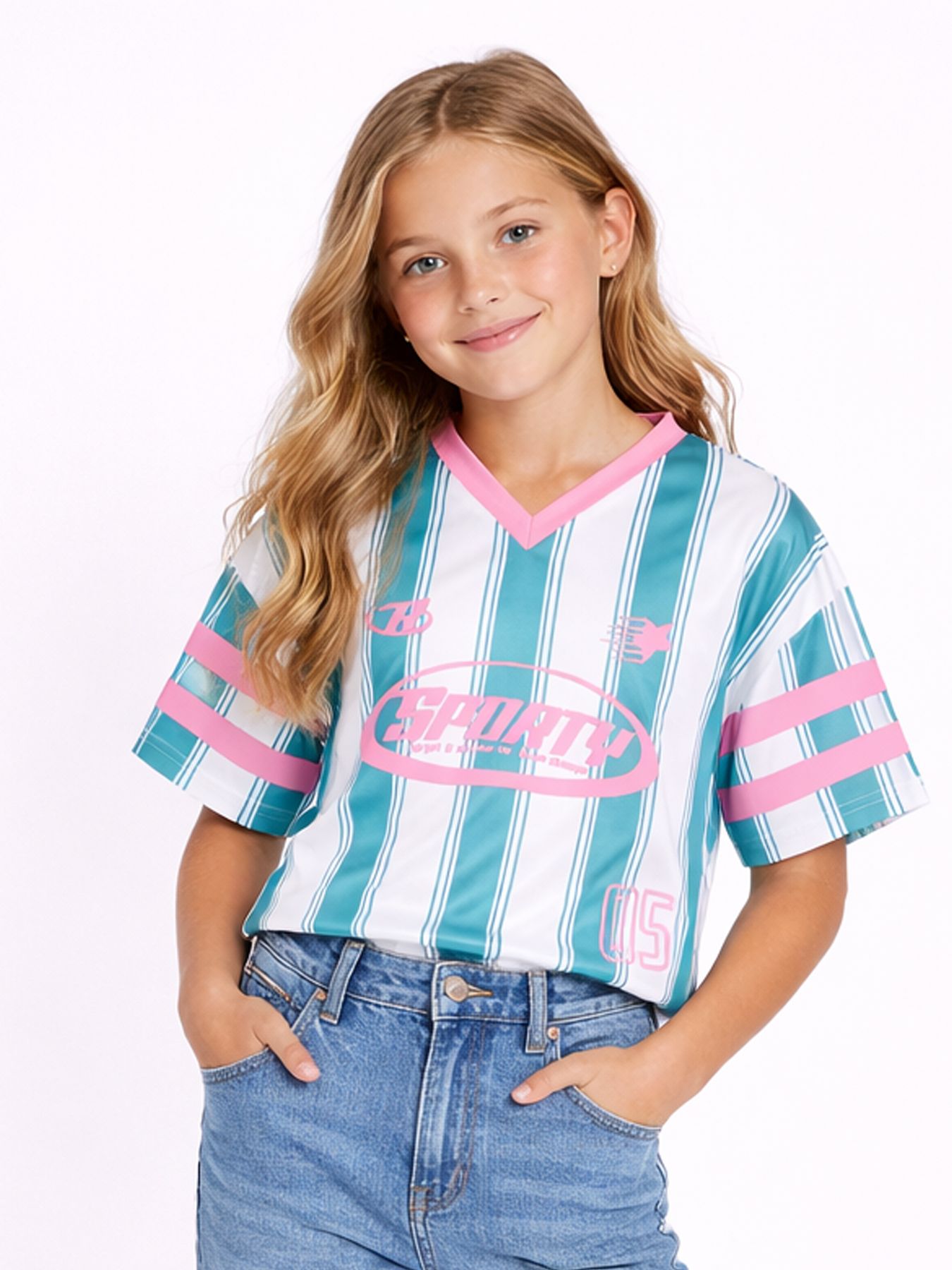 Only KOGLULA S/S V-NECK SPORTY TOP CS JR Bright White/Heart 00117670-EKA26011400000226