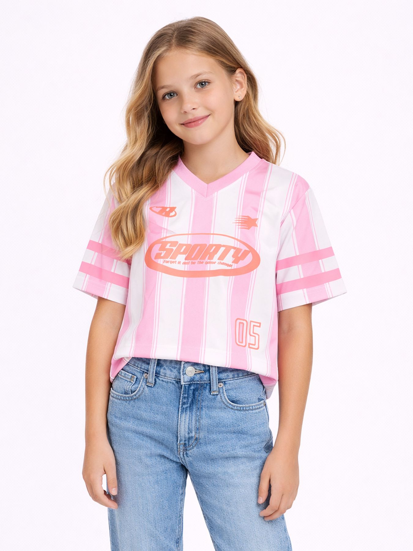 Only KOGLULA S/S V-NECK SPORTY TOP CS JR Bright White/HEART 00117670-EKA26011400000290