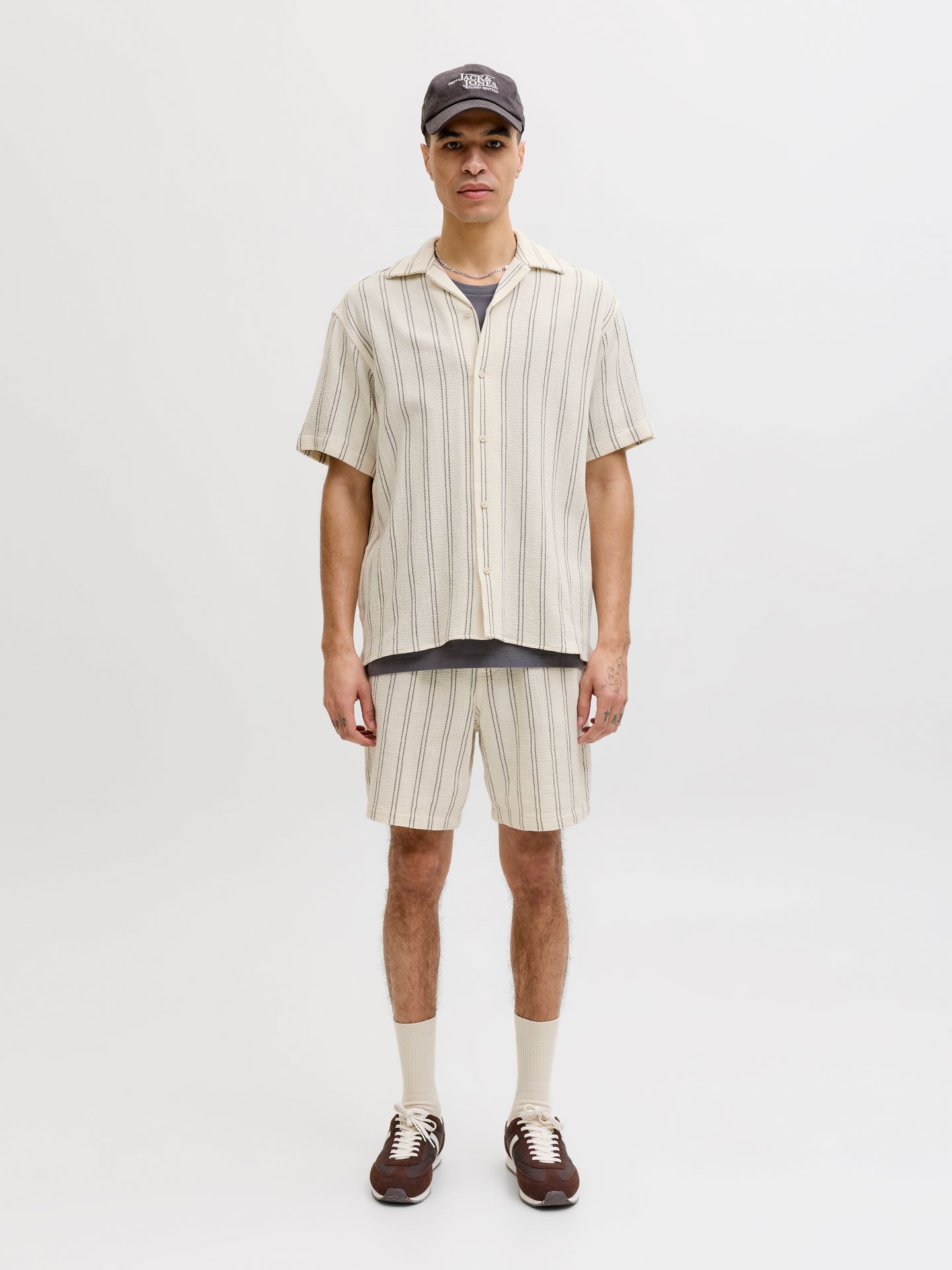 Jack & Jones JJECOBA STRIPE RESORT SHIRT SS SN Antique White/AOP 2900165100059