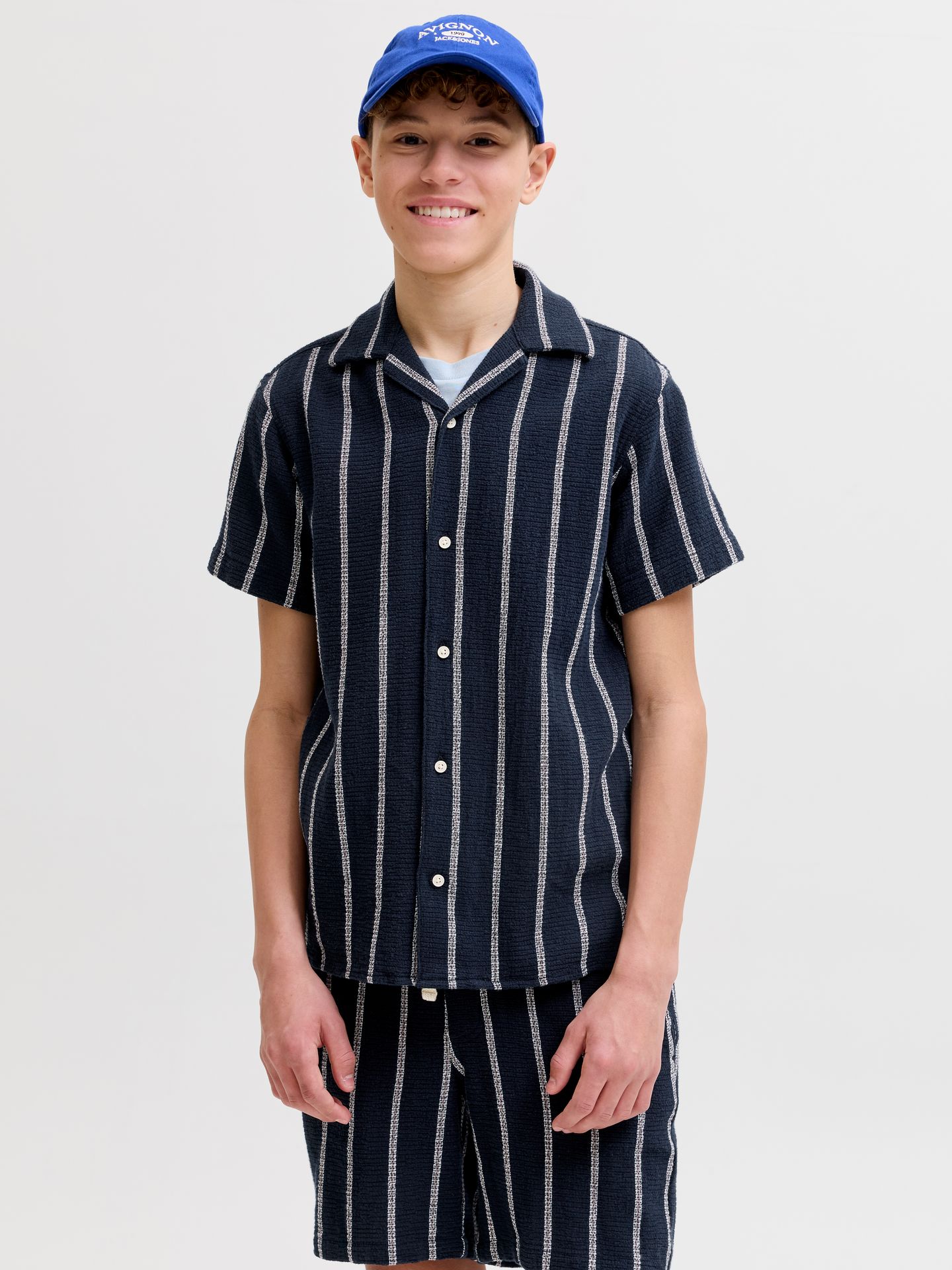 Jack & Jones JJECOBA STRIPE RESORT SHIRT SS SN J Sky Captain/Stripes 2900165121047