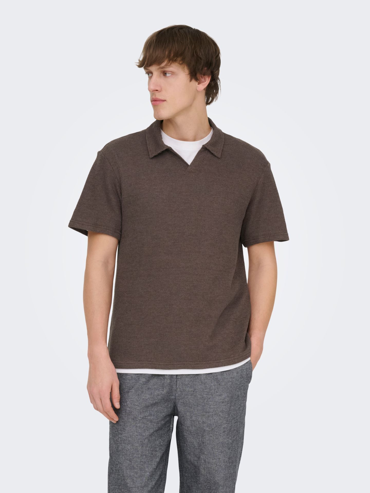 Only & Sons ONSCONLEY REG SS SPLIT POLO TEE Chocolate Martini 2900165122020