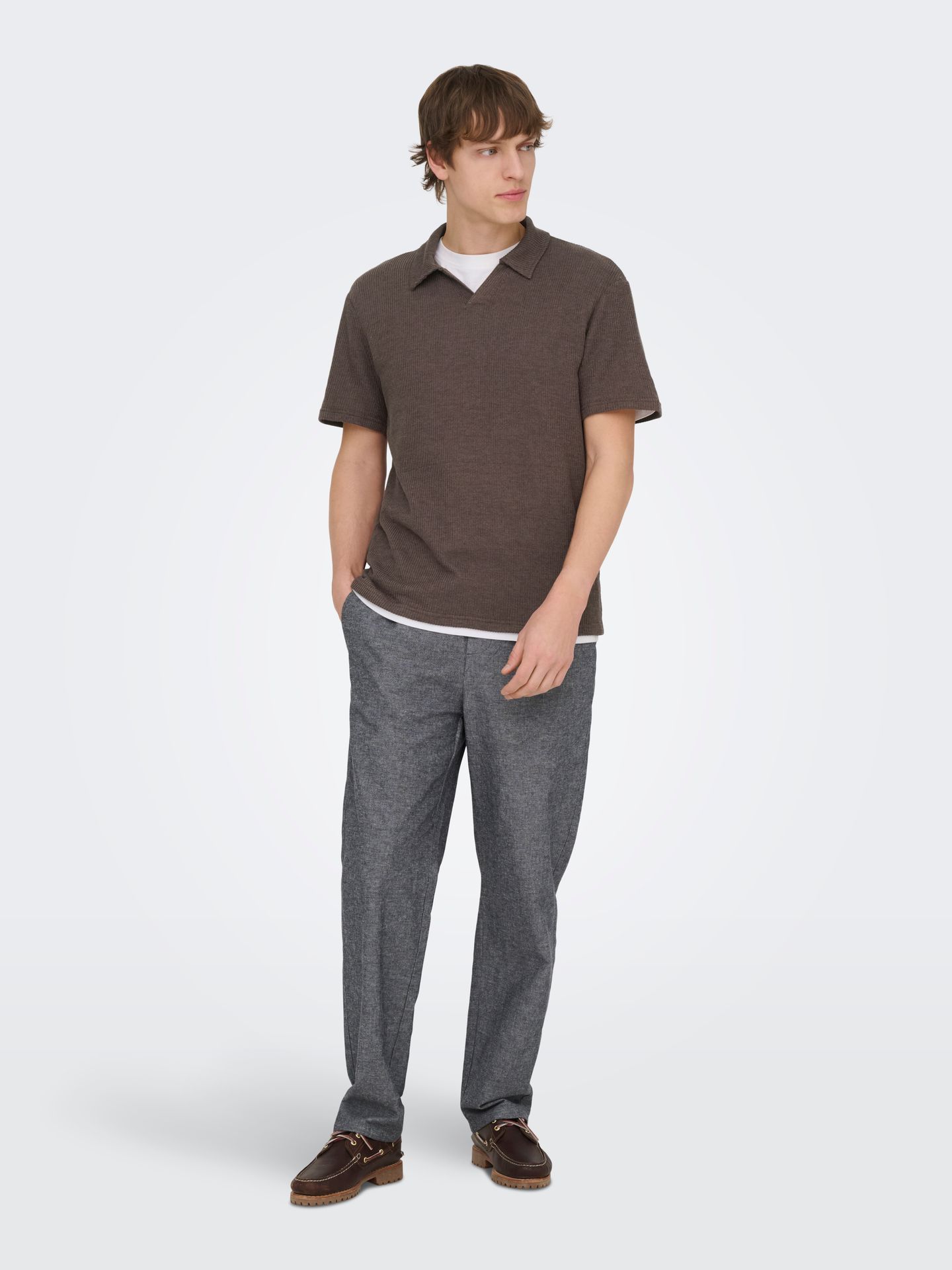 Only & Sons ONSCONLEY REG SS SPLIT POLO TEE Chocolate Martini 2900165122020