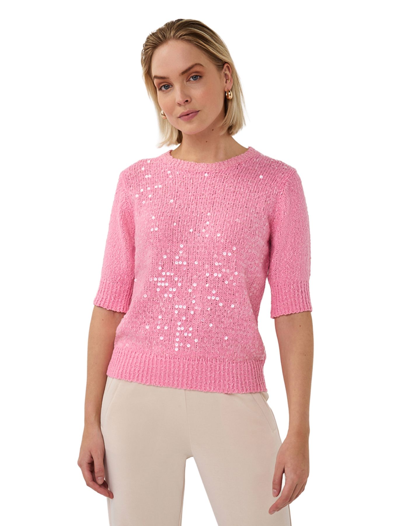 Esqualo Sweater s/slve sequins 420 rose 2900165130070