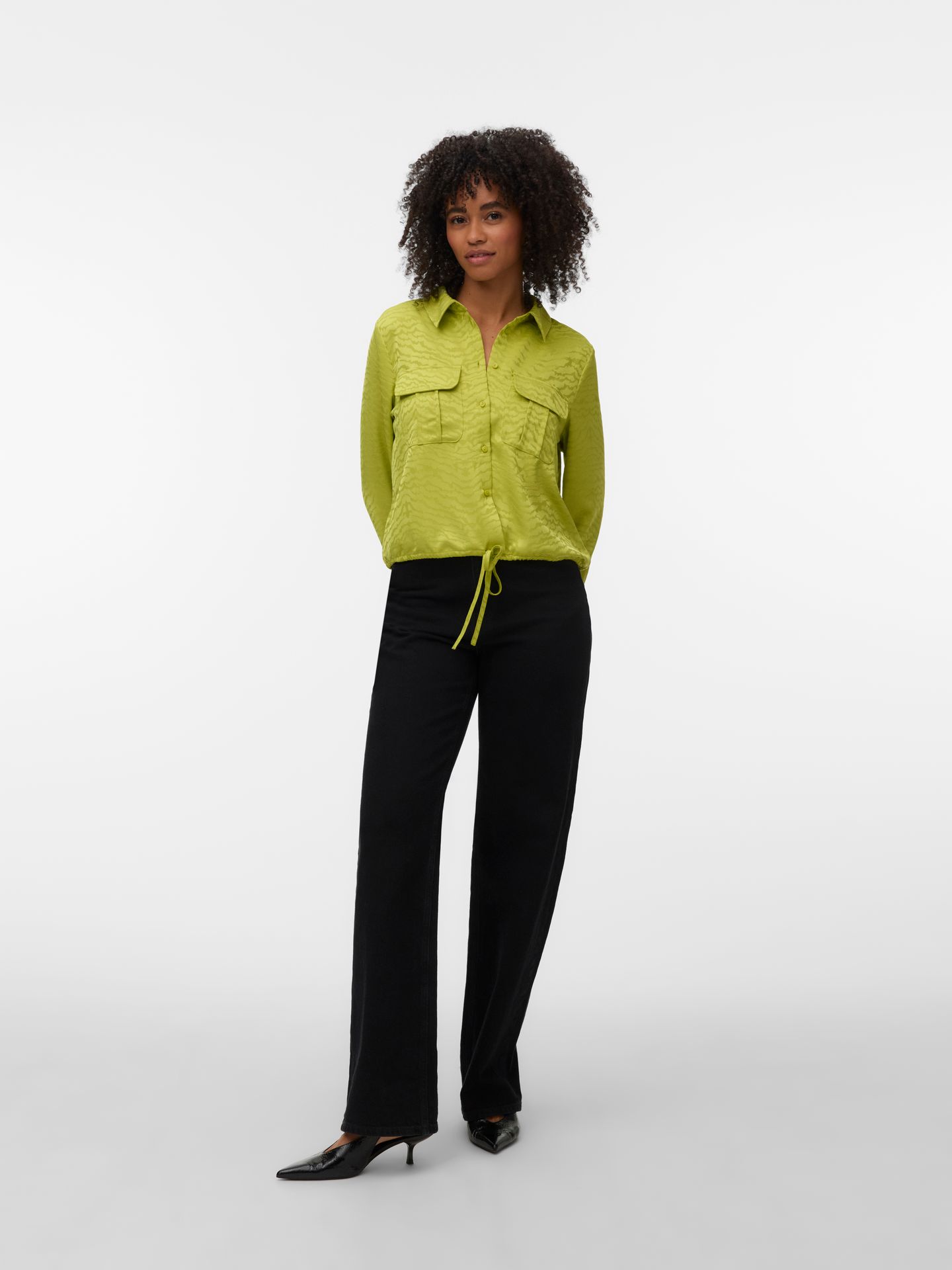 Vero Moda VMMARYS KIRA LS TIE SHIRT WVN LCS Bright Chartreuse/jacquard 2900165213049