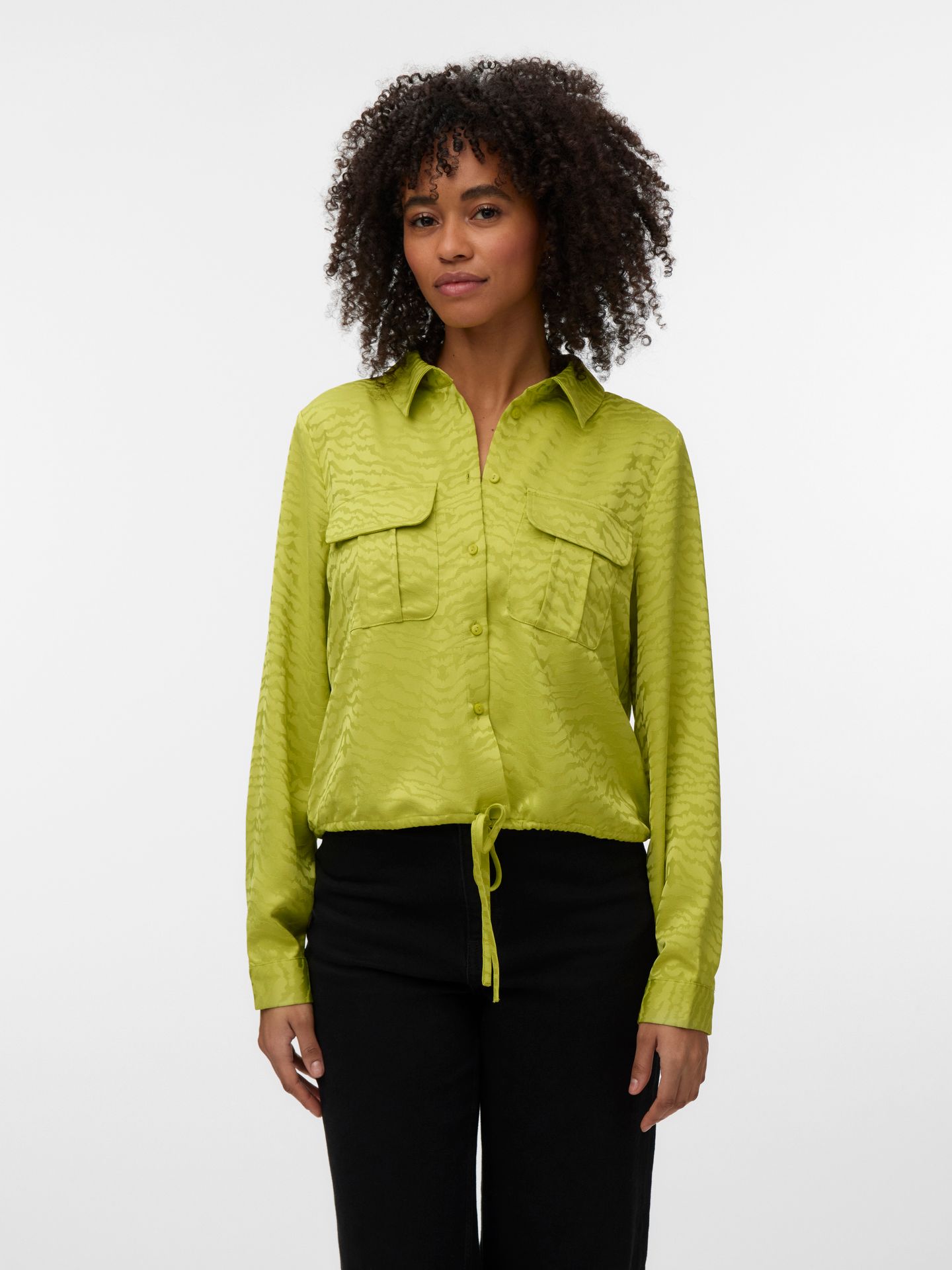 Vero Moda VMMARYS KIRA LS TIE SHIRT WVN LCS Bright Chartreuse/jacquard 00117731-EKA26011400003400