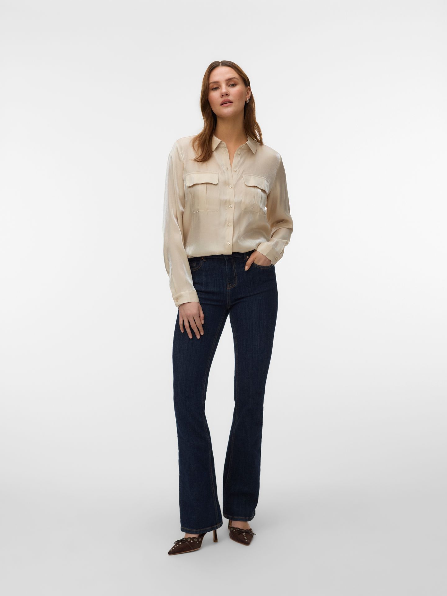 Vero Moda VMMARYS LIVA LS TIE SHIRT WVN LCS Oatmeal 2900165226032