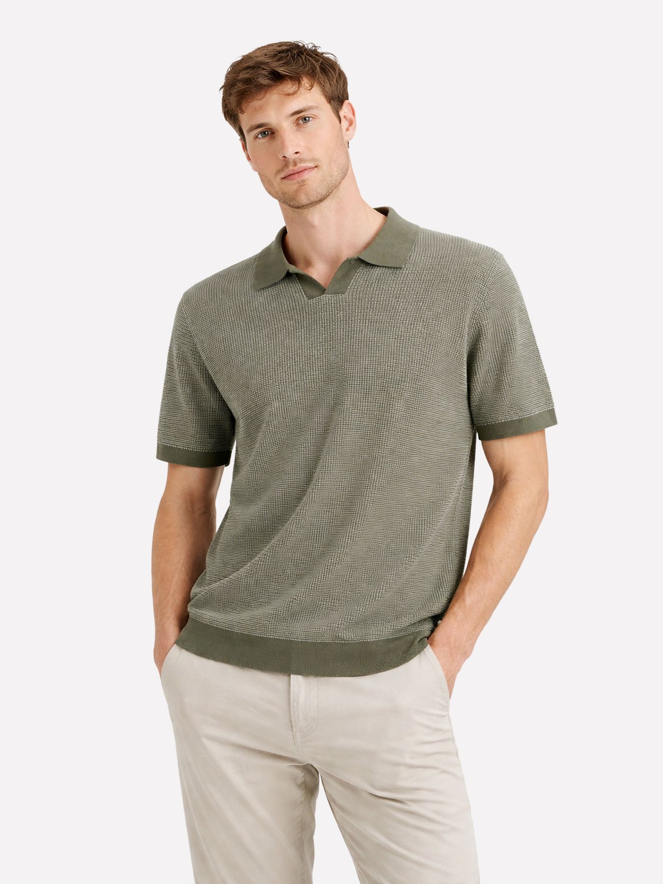 Jack & Jones JPRBLAHUDSON KNIT SPLIT NECK SS SN Smokey Olive/Twist 00117772-EKA26011400003409