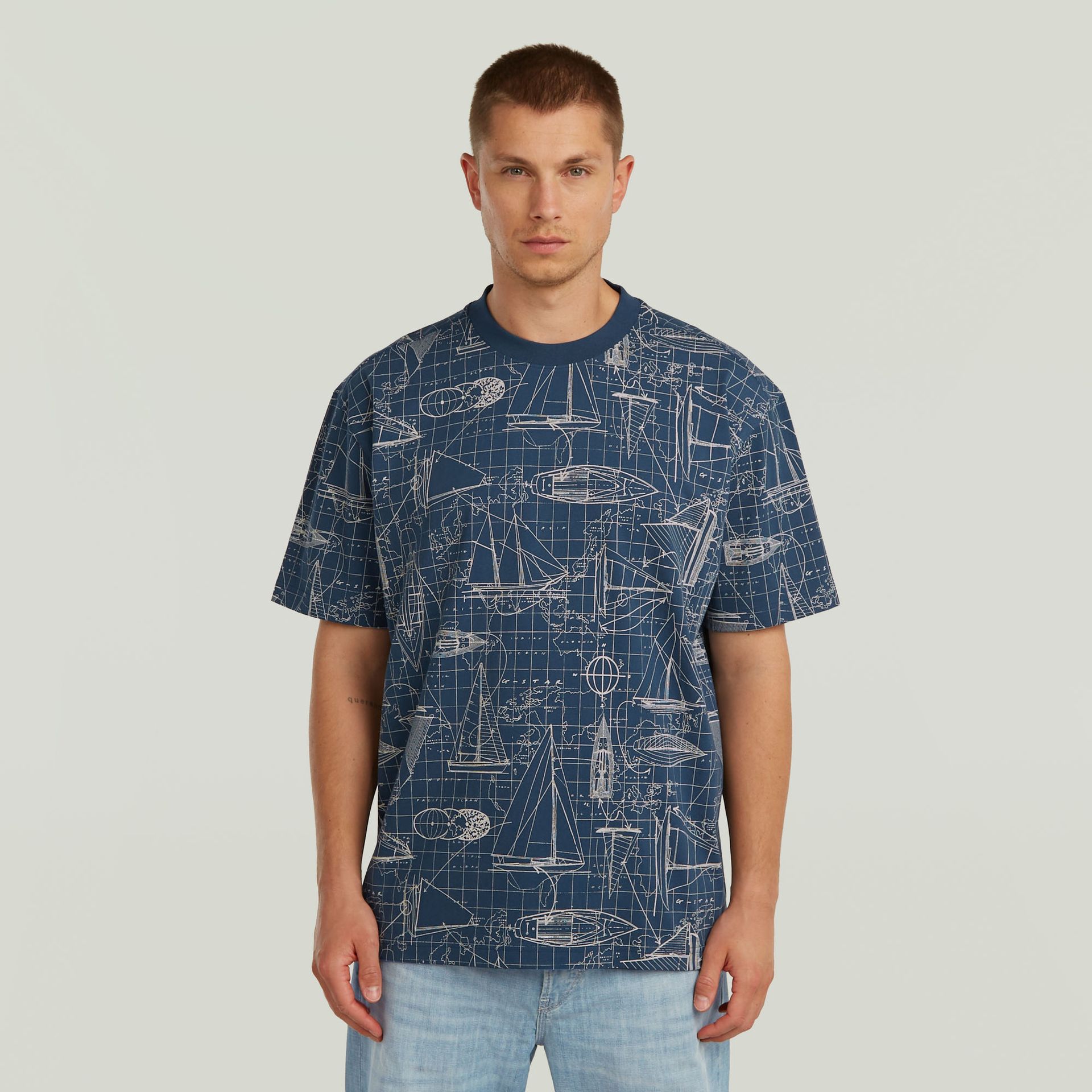 G-star Raw Aop relaxed r t J120 rank blue boat blueprint 2900165335062
