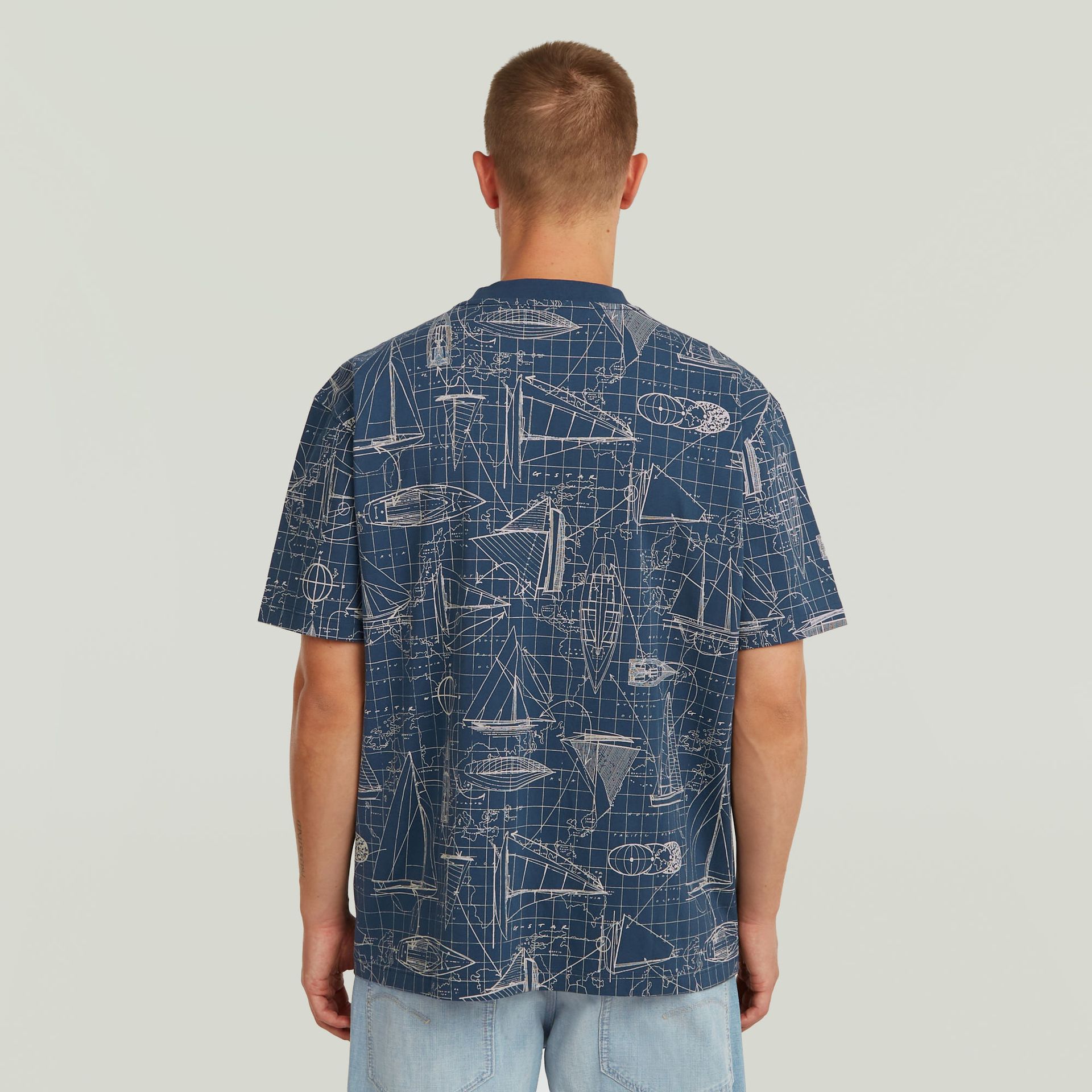 G-star Raw Aop relaxed r t J120 rank blue boat blueprint 2900165335062