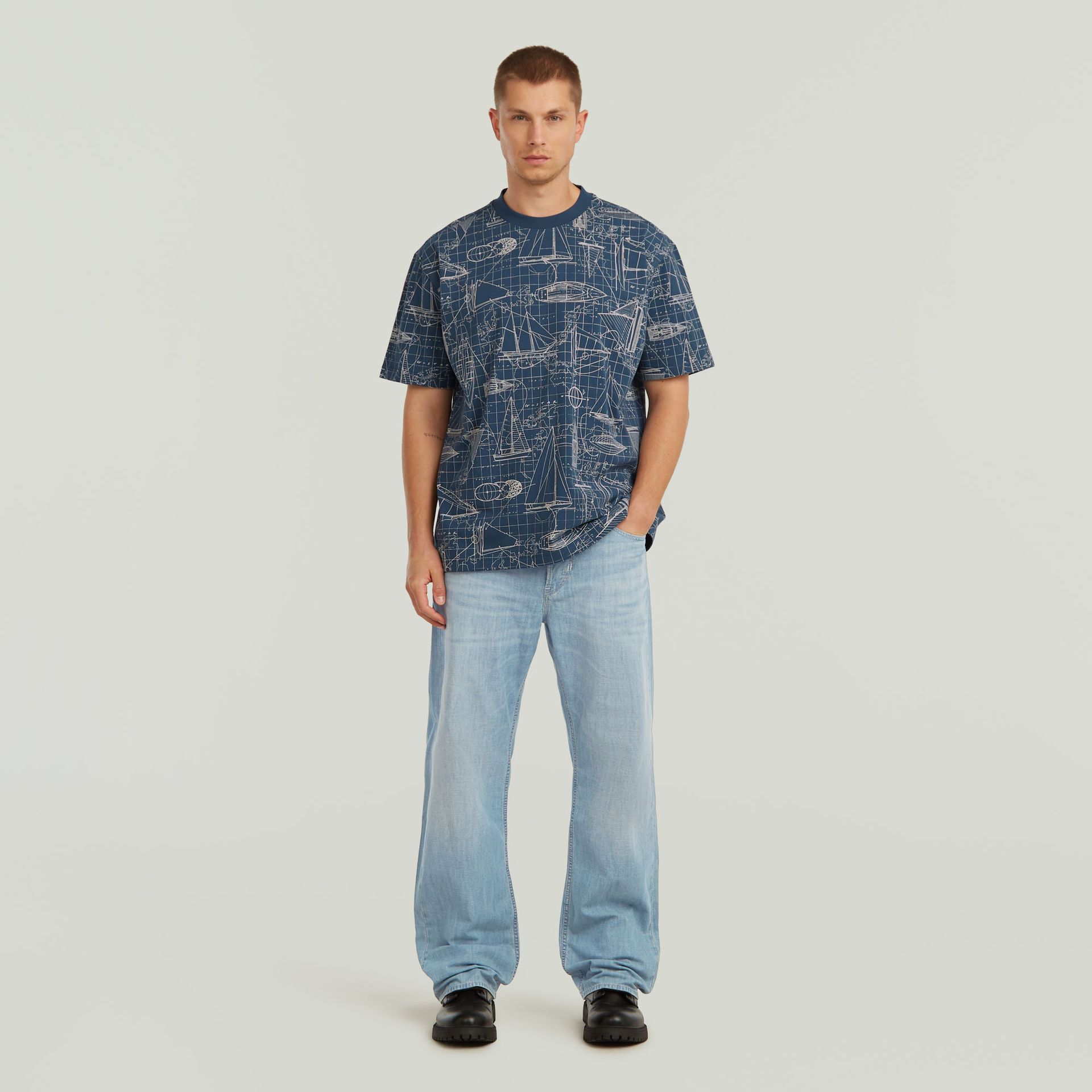 G-star Raw Aop relaxed r t J120 rank blue boat blueprint 2900165335062