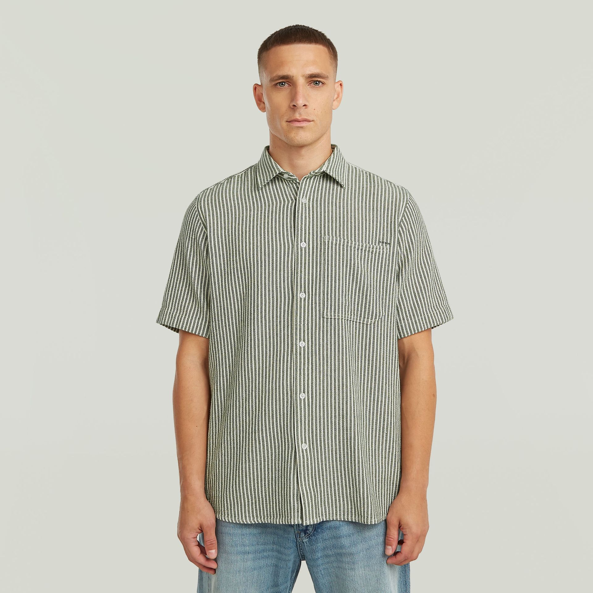 G-star Raw One Pkt Regular Shirt s\s J112 dk nuri green wide stripe 2900165344040