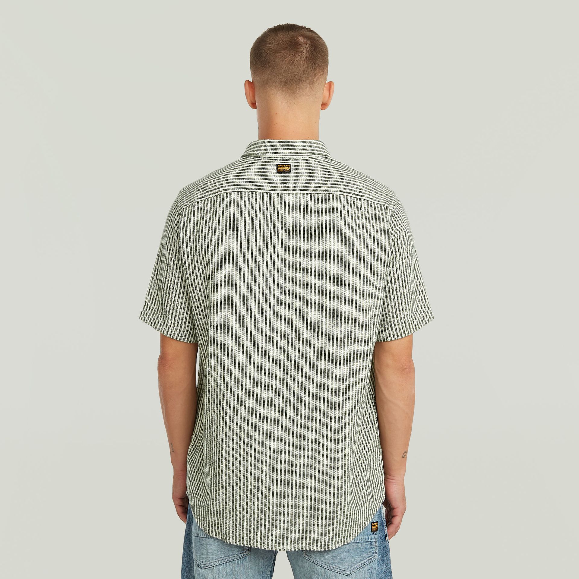 G-star Raw One Pkt Regular Shirt s\s J112 dk nuri green wide stripe 2900165344040