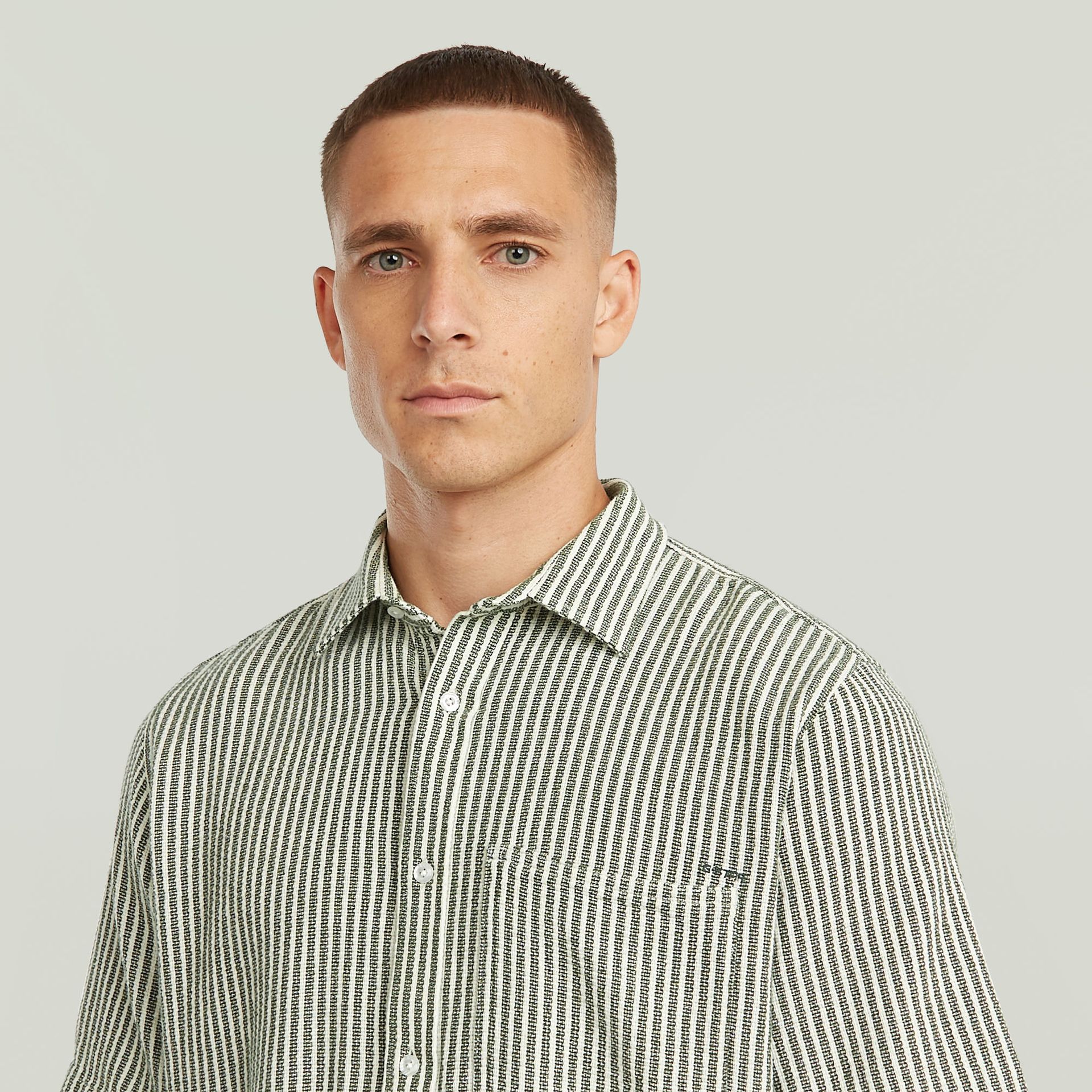G-star Raw One Pkt Regular Shirt s\s J112 dk nuri green wide stripe 2900165344040