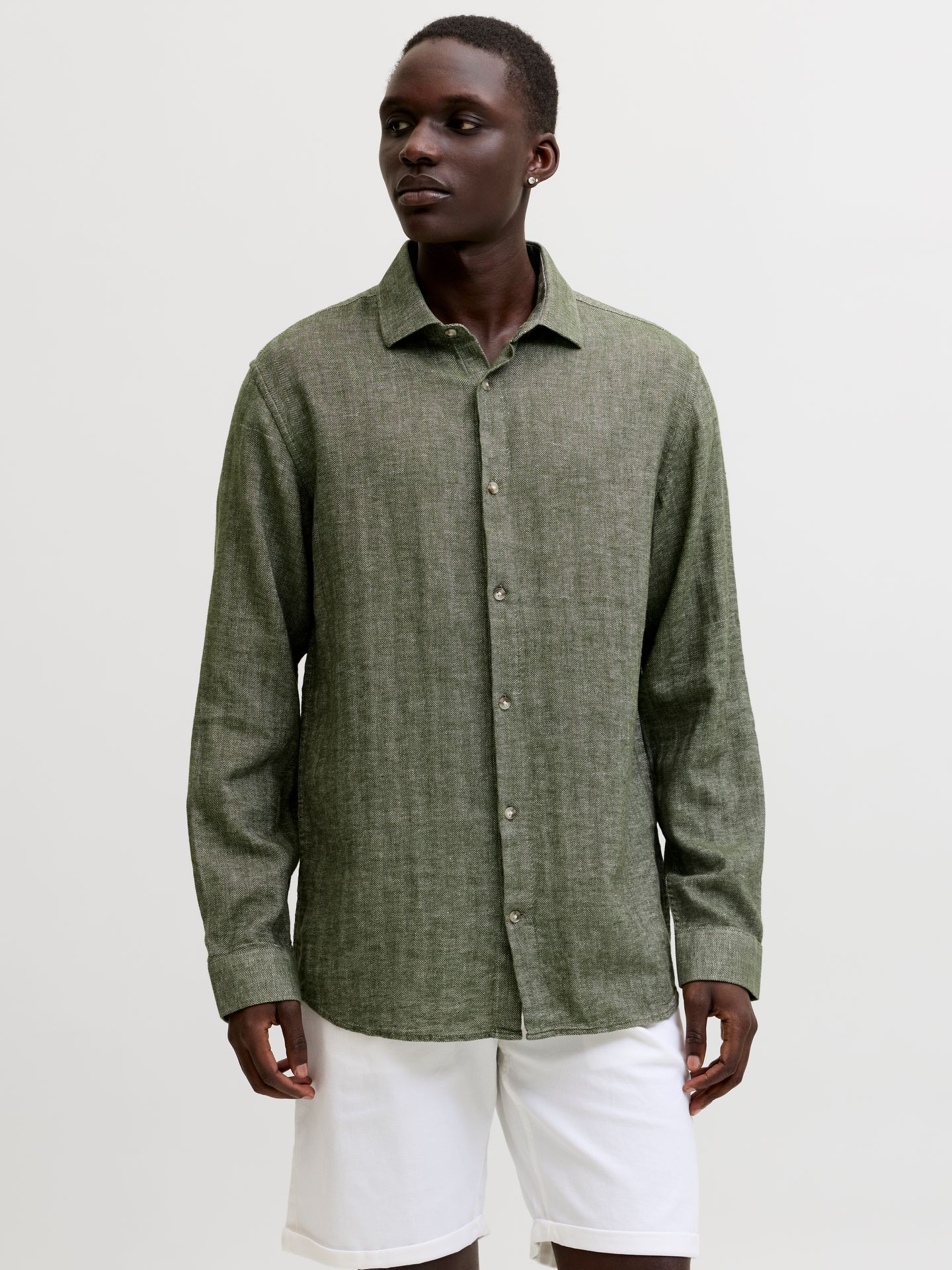 Jack & Jones JPRBLAPARKER LINEN BLEND L/S SHIRT Smokey Olive 2900165423042