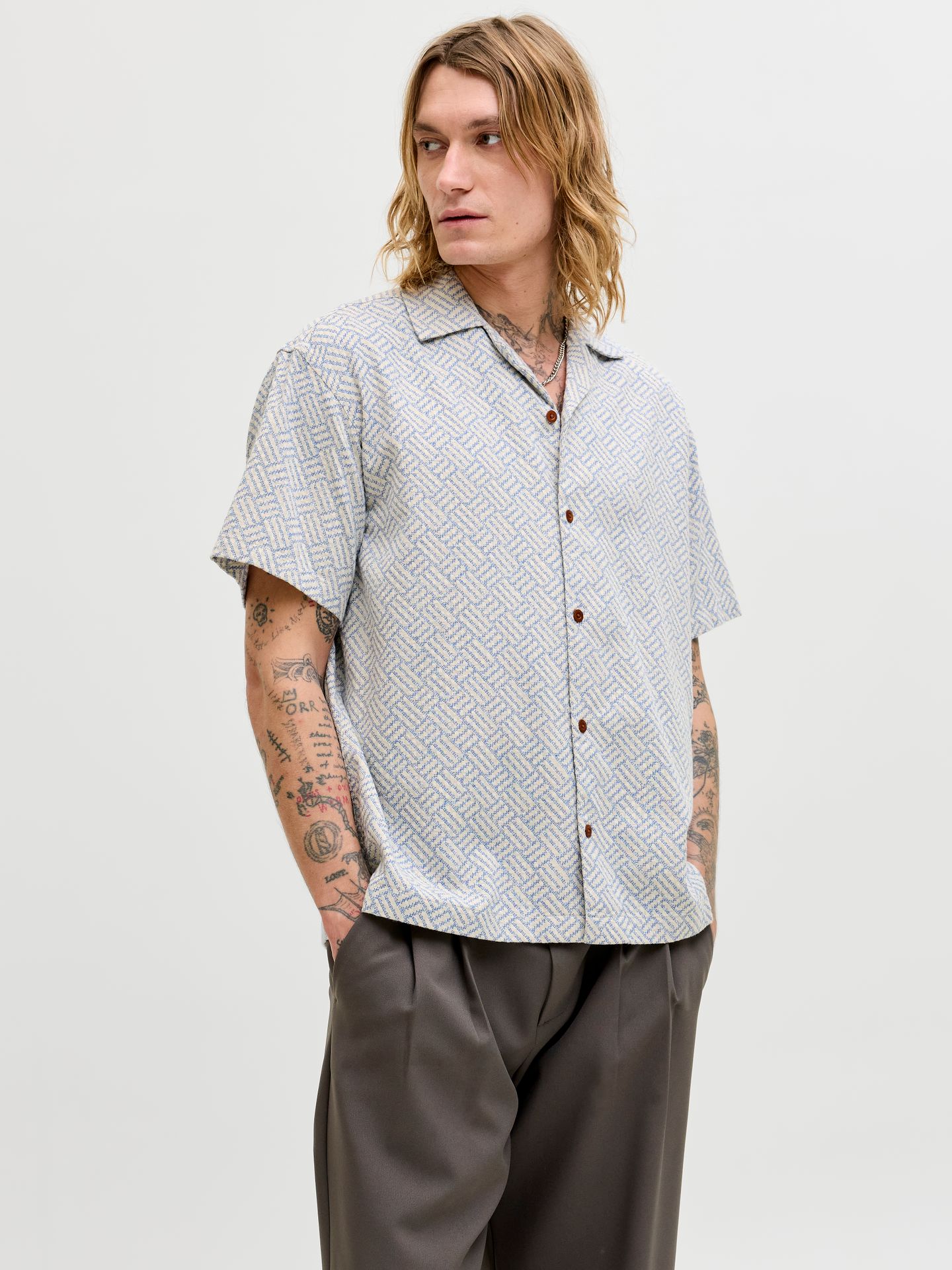 Jack & Jones JPRBLUWINSON PRINT DOBBY S/S SHIRT Ashley Blue/SLIM FIT 2900165419045