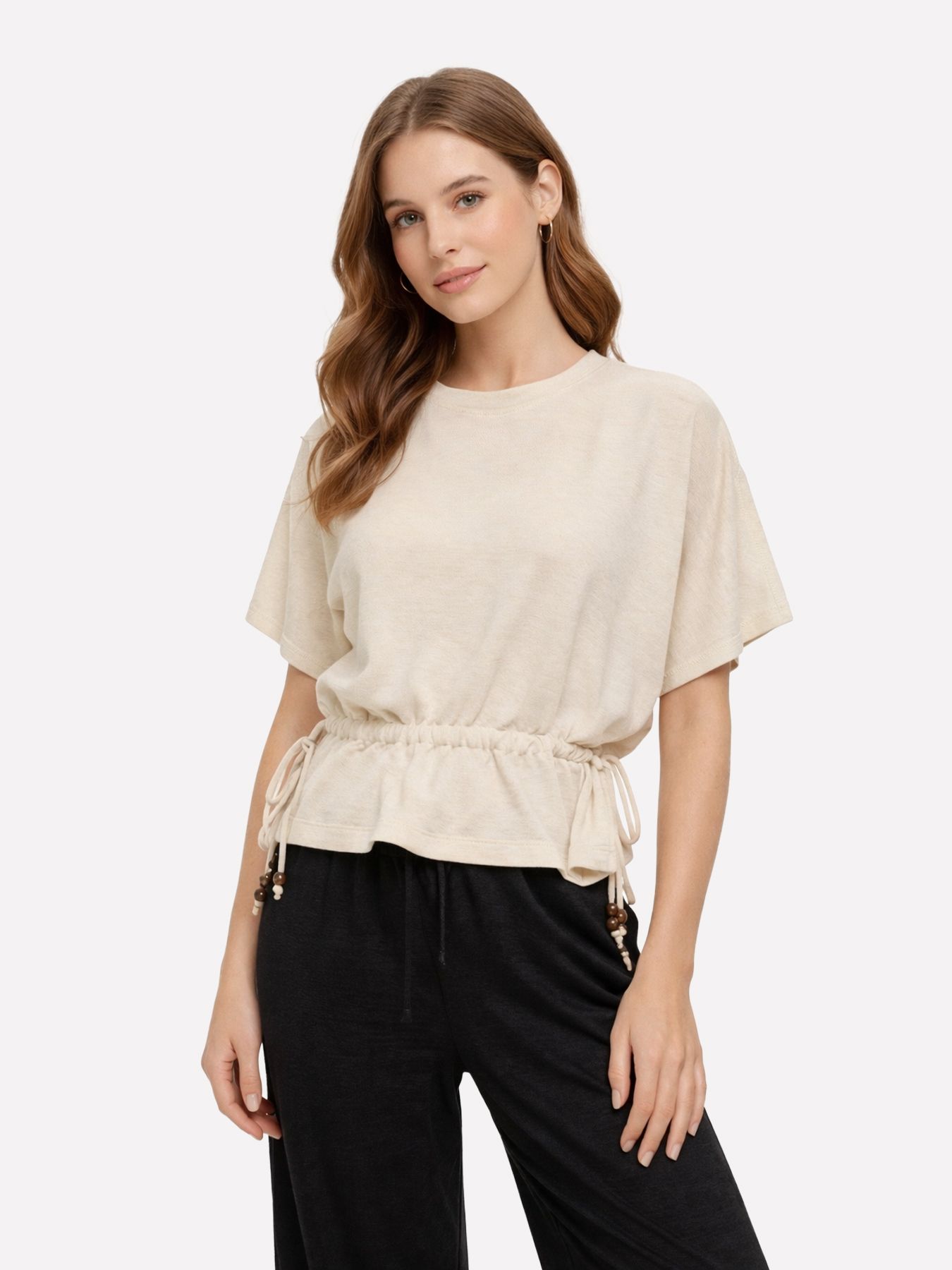 Only ONLPEARL S/S ELASTIC WAIST TOP JRS Humus/Dream 2900165421031