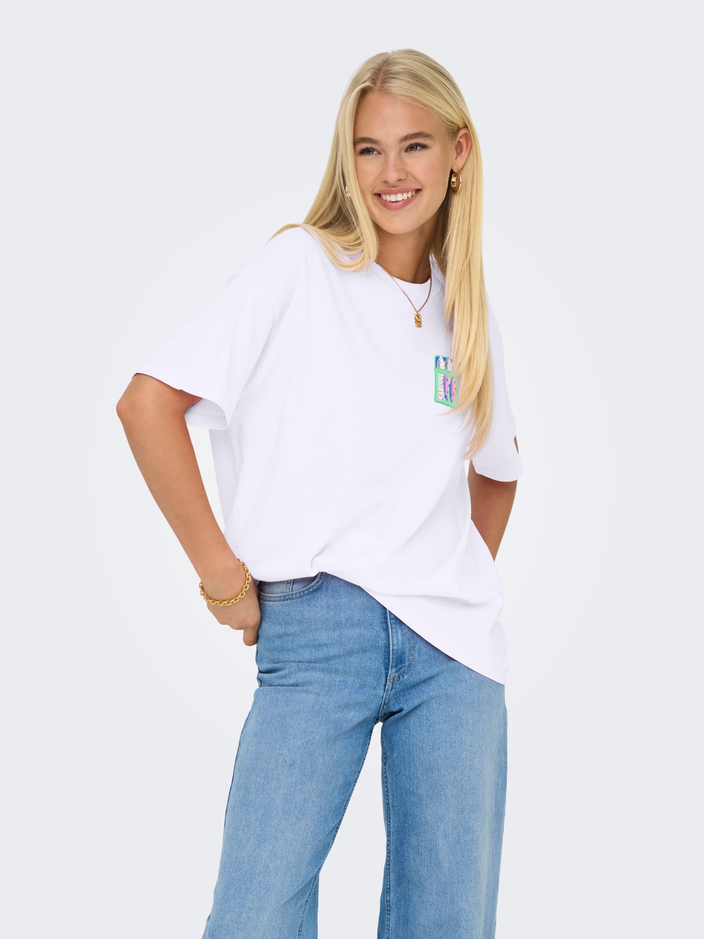 Only ONLVIVVI S/S LOVELY TOP JRS Bright White/Sardinas frescas 2900166144038