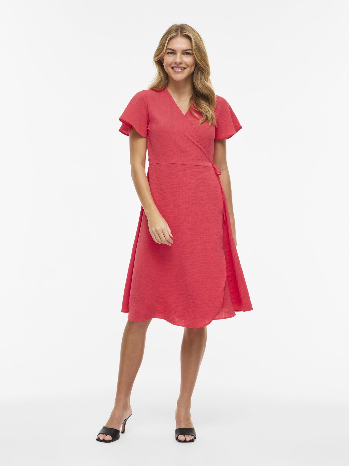 Vila VILOVIE S/S WRAP MIDI DRESS - NOOS Hibiscus 00117852-EKA22000400000208
