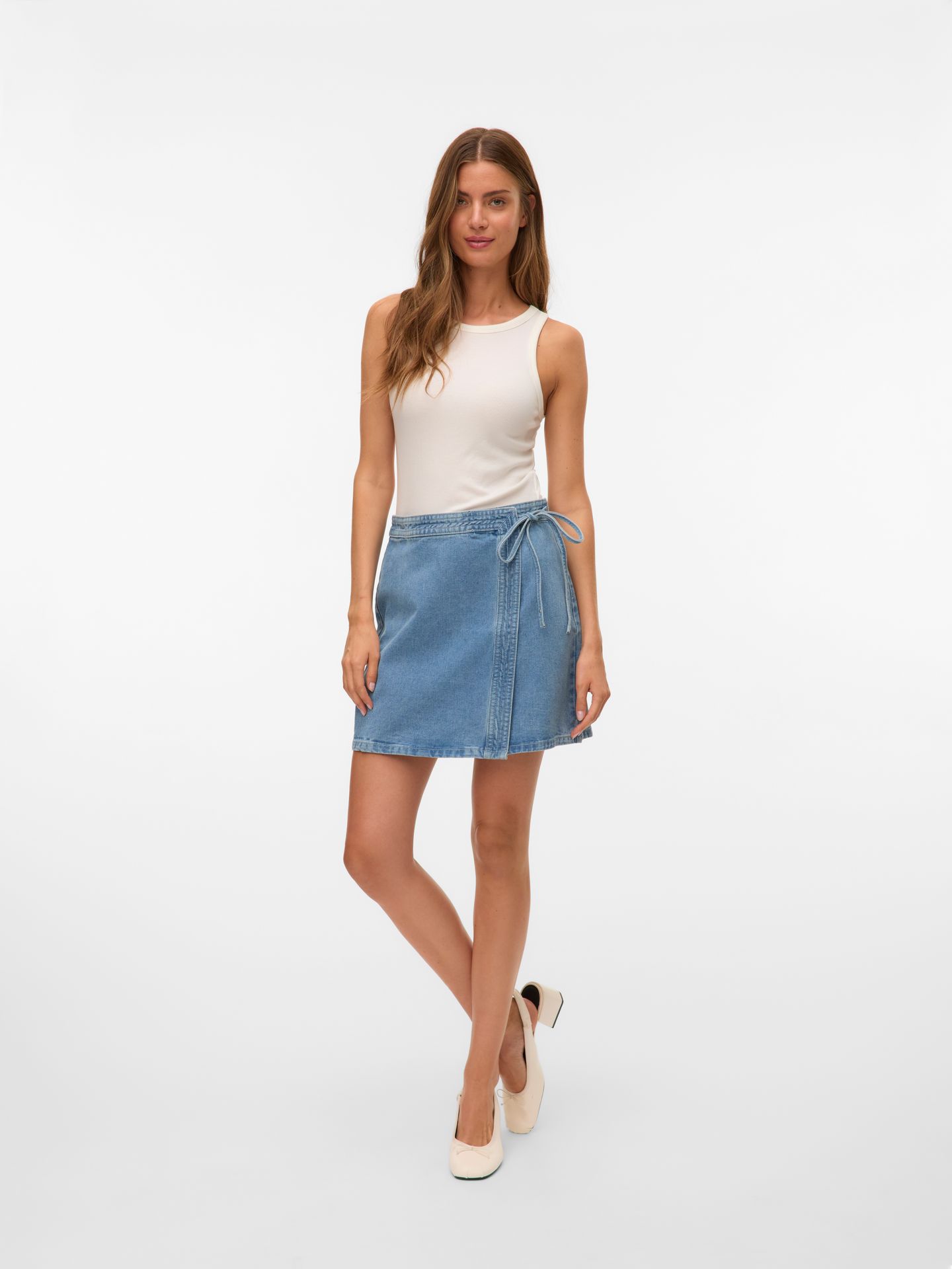 Vero Moda VMLIZA MR SHORT DENIM WRAP SKIRT GA Medium Blue Denim 2900165433058