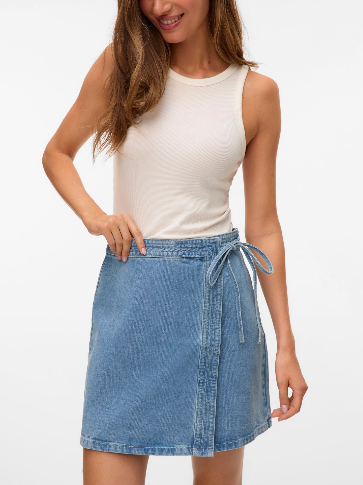 Vero Moda VMLIZA MR SHORT DENIM WRAP SKIRT GA Medium Blue Denim 2900165433058