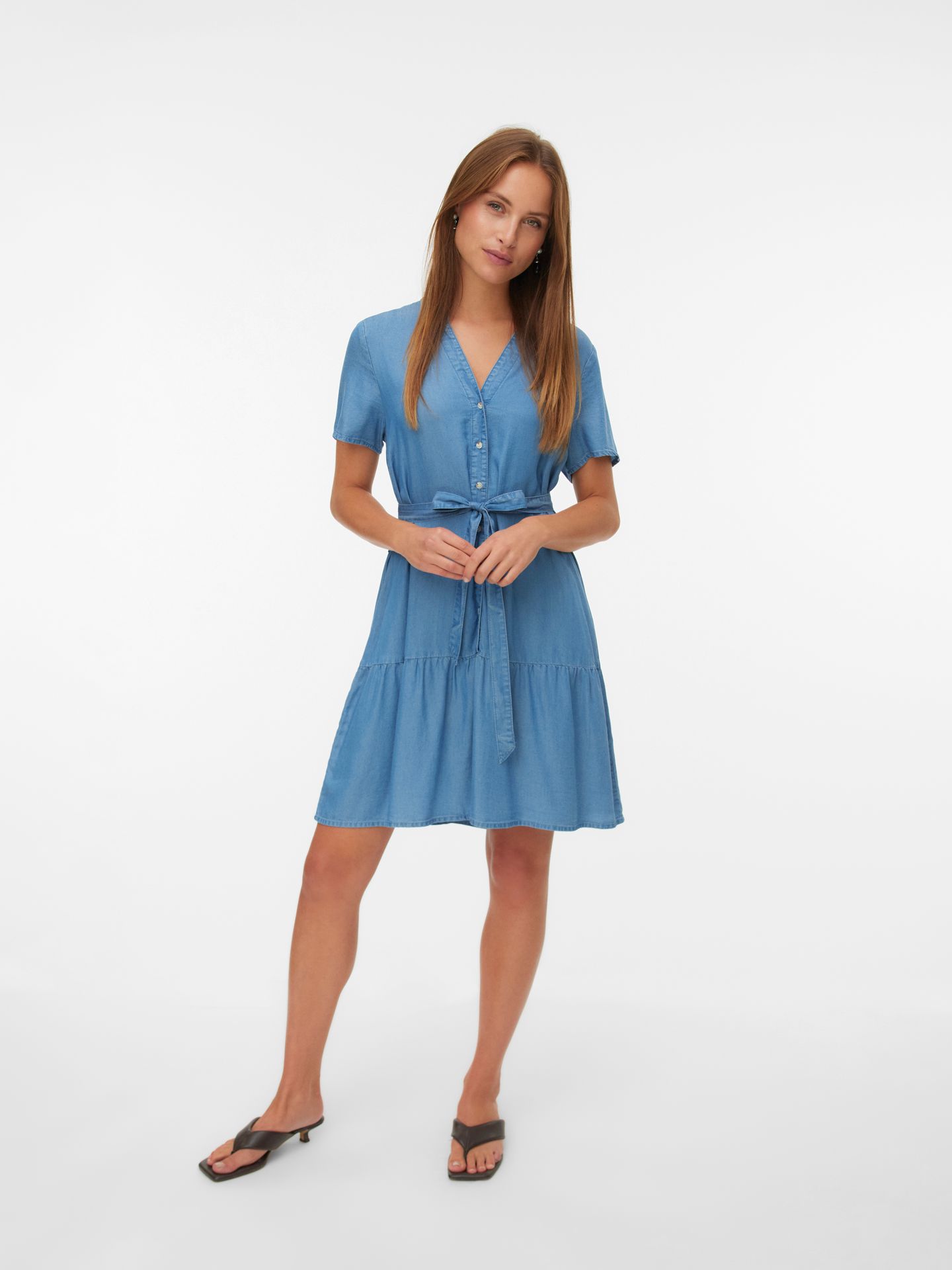Vero Moda VMFLEUR SS SHORT BELT TENCEL DRESS Medium Blue Denim 2900165469026