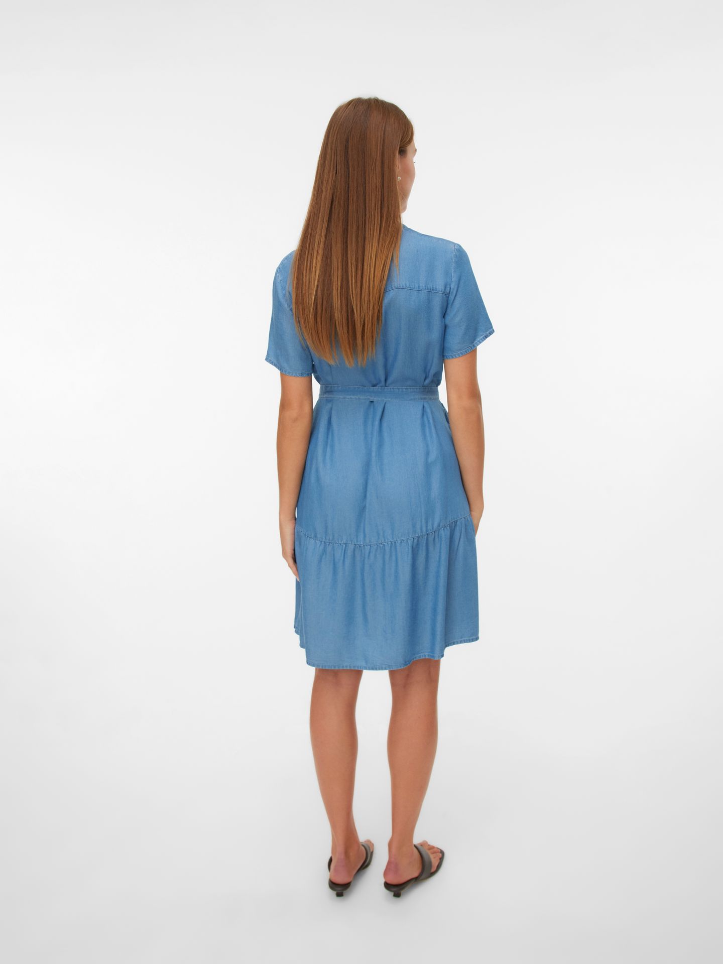 Vero Moda VMFLEUR SS SHORT BELT TENCEL DRESS Medium Blue Denim 2900165469026