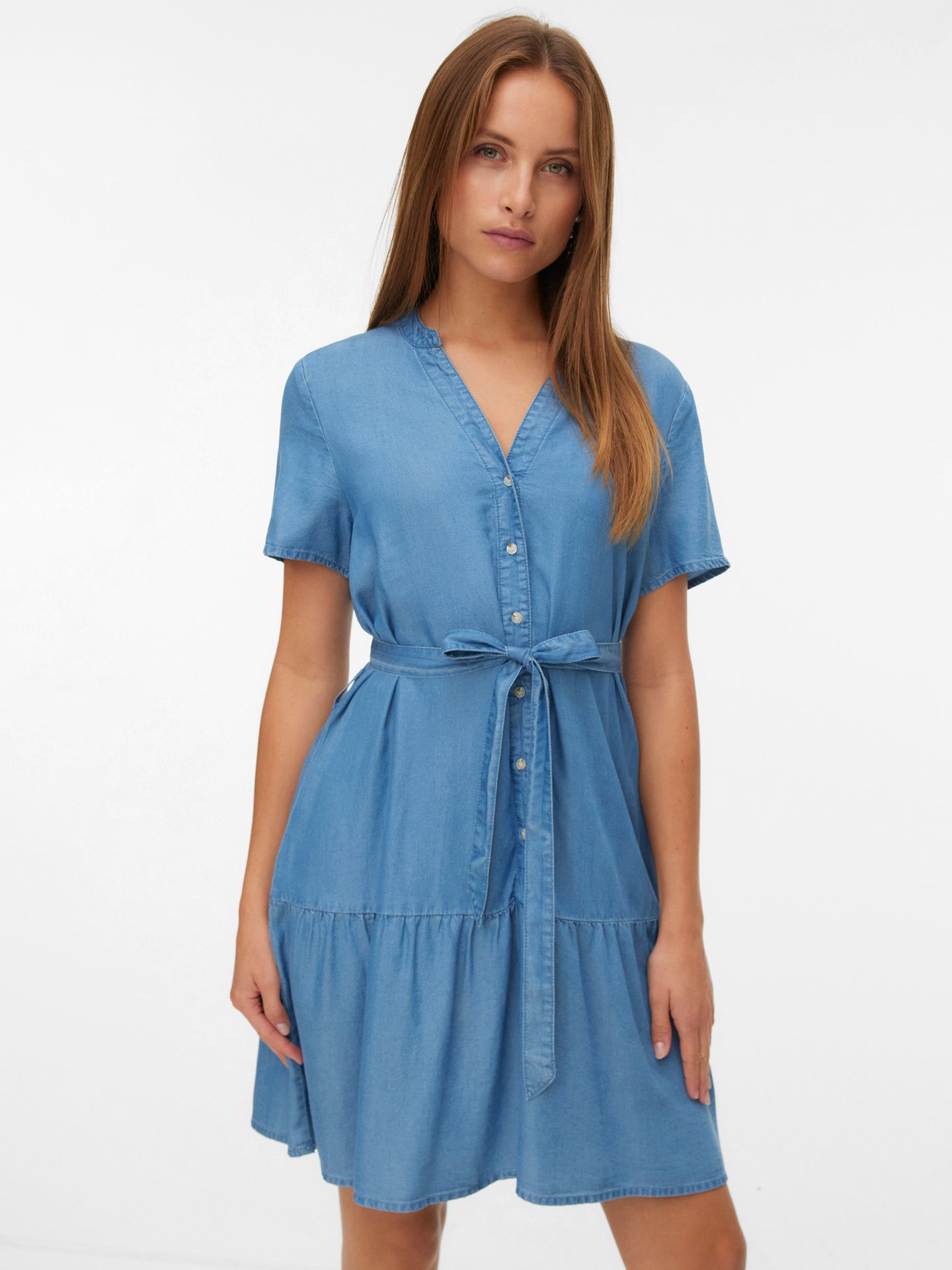 Vero Moda VMFLEUR SS SHORT BELT TENCEL DRESS Medium Blue Denim 2900165469026
