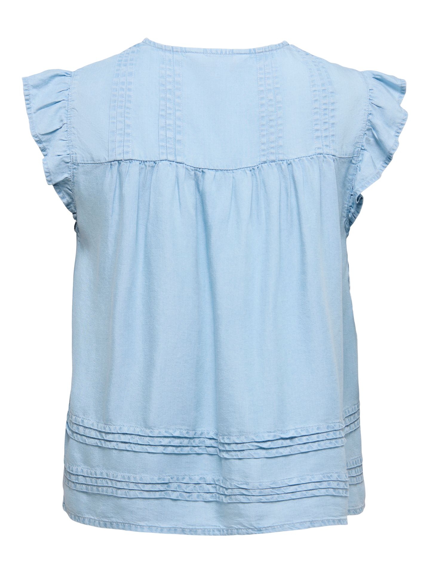 Only ONLCHARIS LIFE SL TIE NECK TOP WVN Light Blue Denim 2900165473030