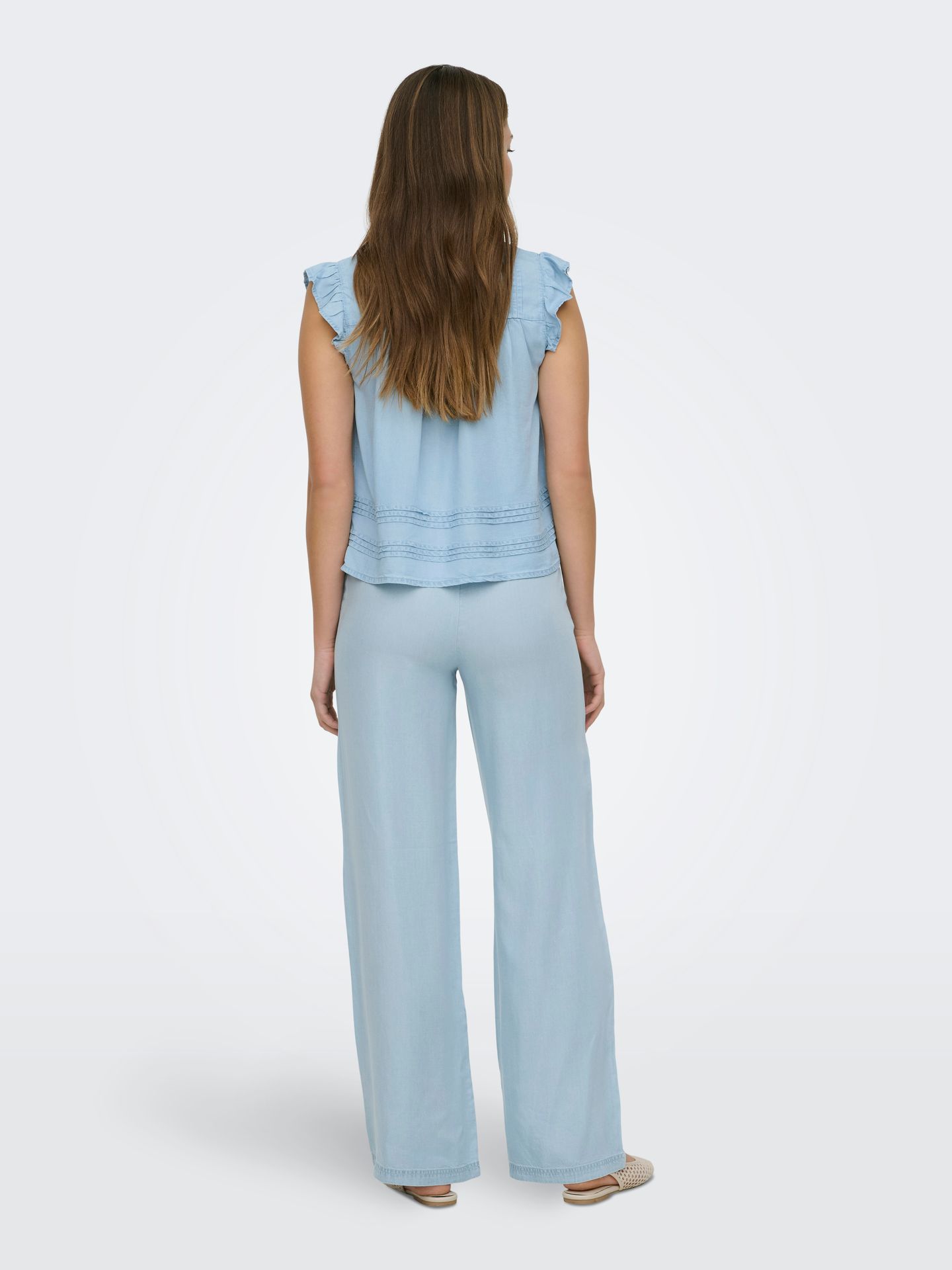 Only ONLCHARIS LIFE PULL UP TIE PANTS WV Light Blue Denim 2900165510032