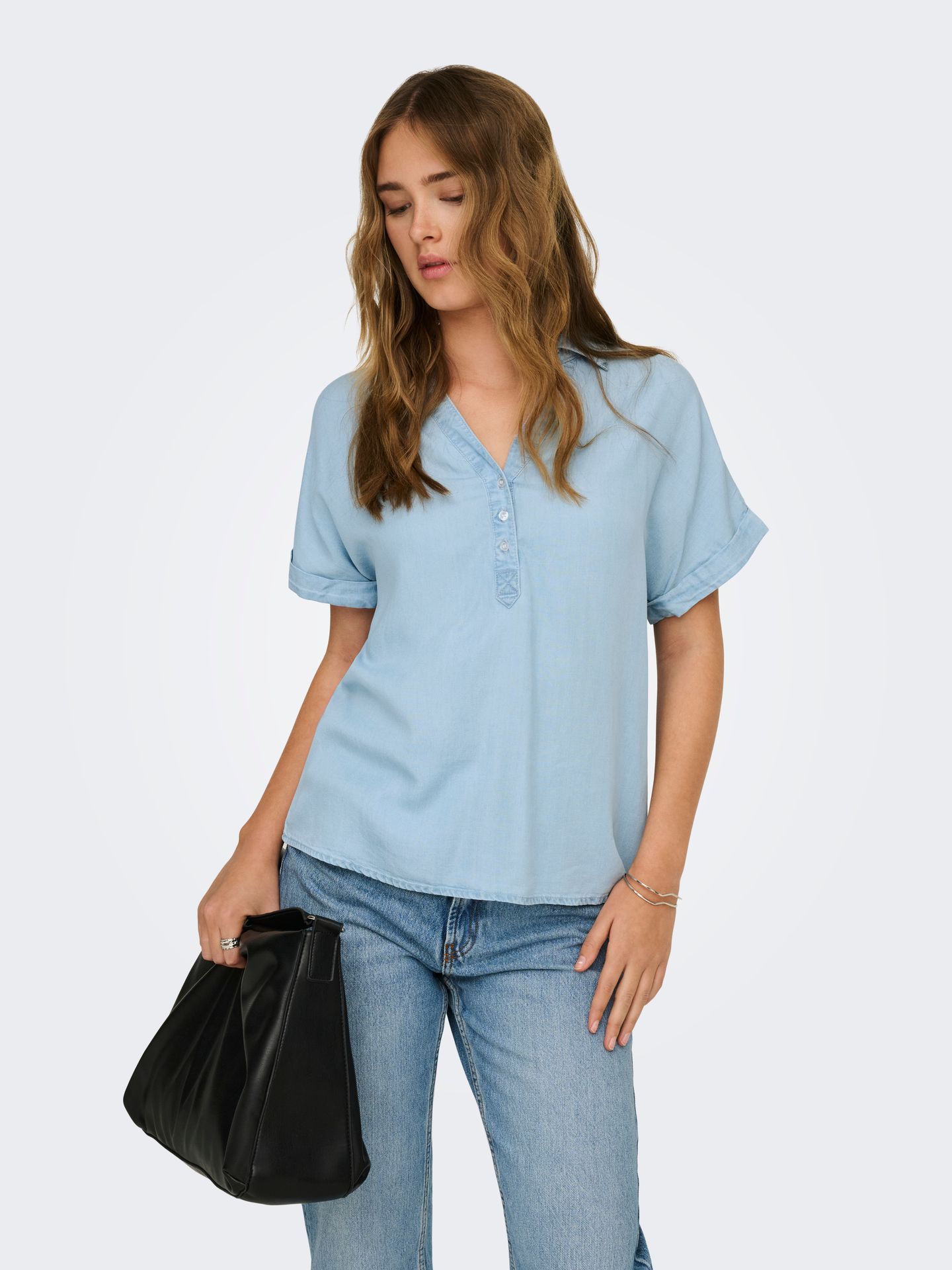 Only ONLCHARIS LIFE CAP SLEEVE SHIRT  WV Light Blue Denim 2900165511022