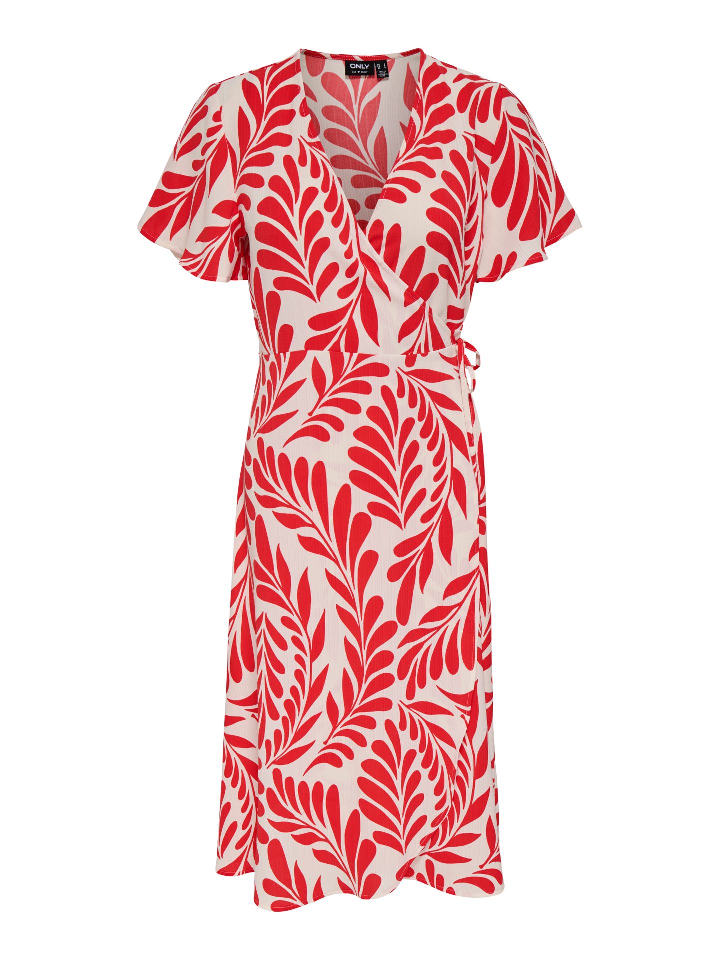 Only ONLCALI LIFE S/S WRAP DRESS WVN NOO Poppy Red/LEAF 2900166329015