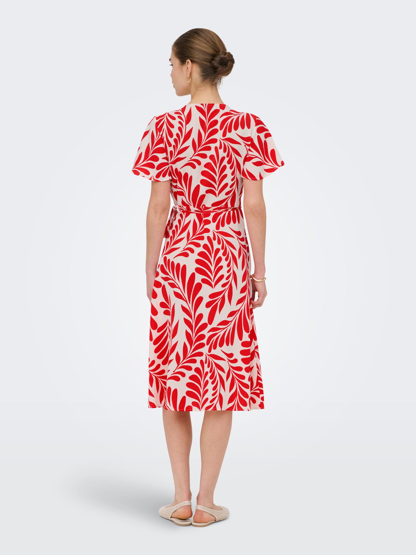 Only ONLCALI LIFE S/S WRAP DRESS WVN NOO Poppy Red/LEAF 2900166329015