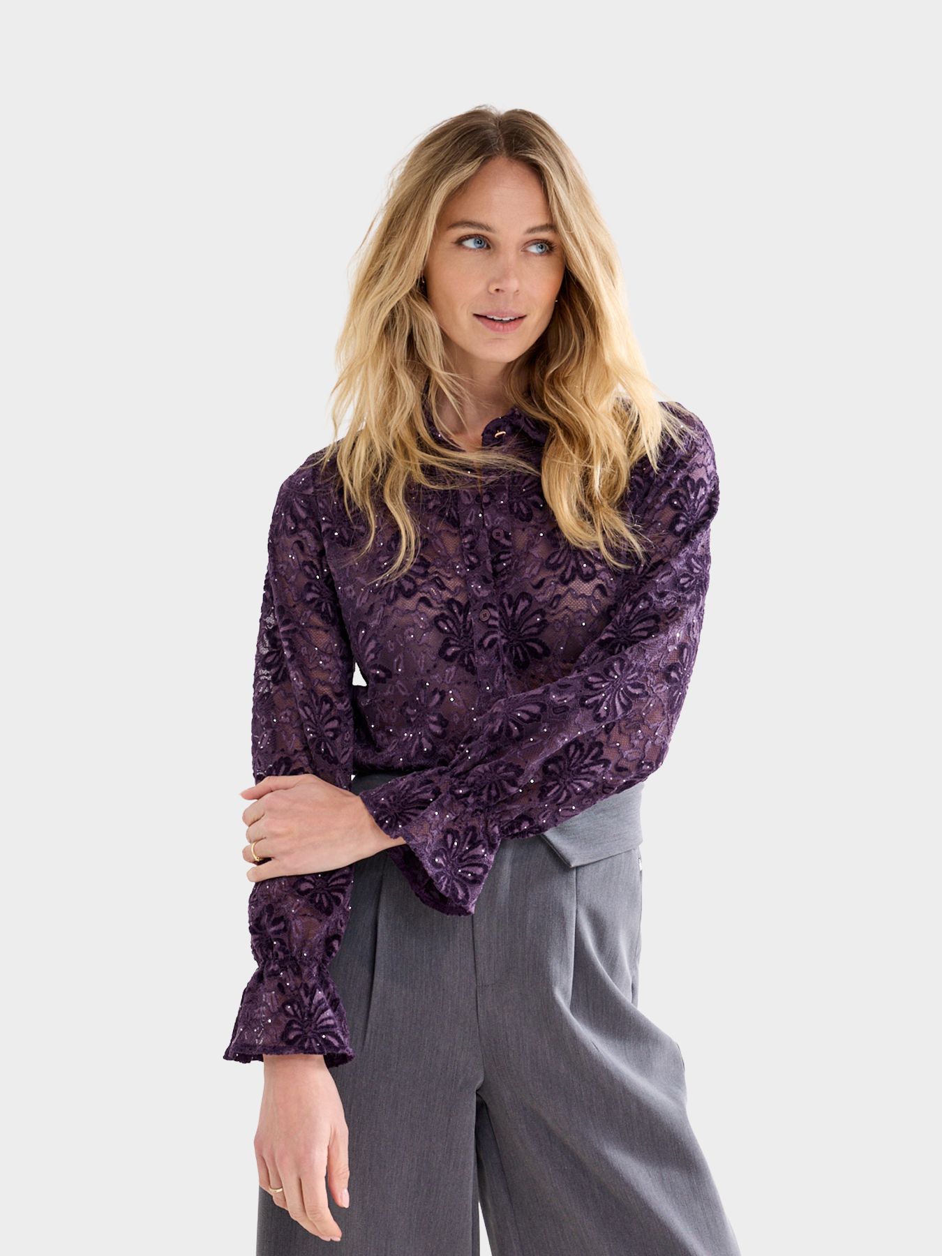 Tramontana Velvet Lace Blouse Aubergine Noir 004840 00117893-EKA26012900000060