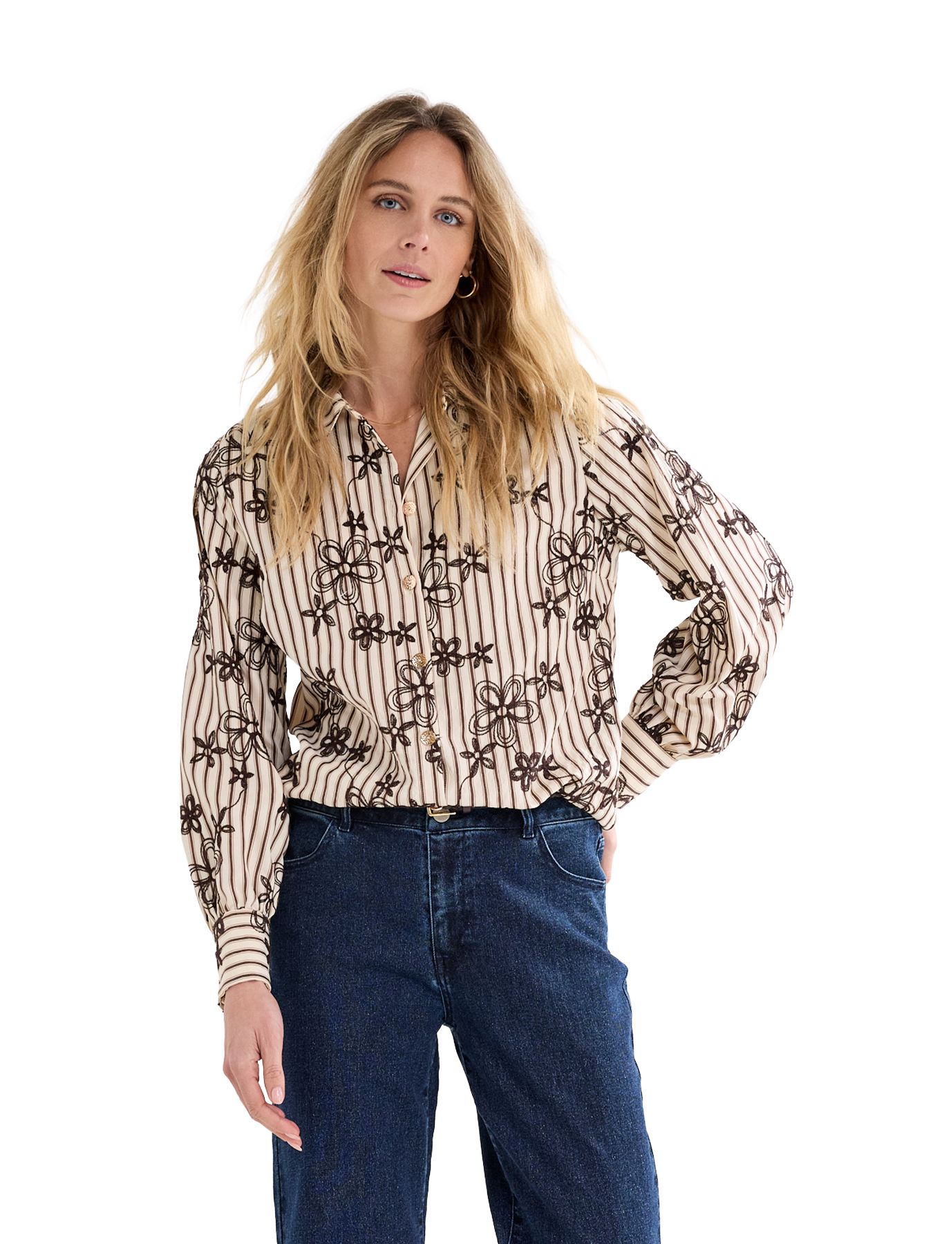 Tramontana Striped Blouse Embro Cafe Noir 002653 00117895-EKA26012900000061