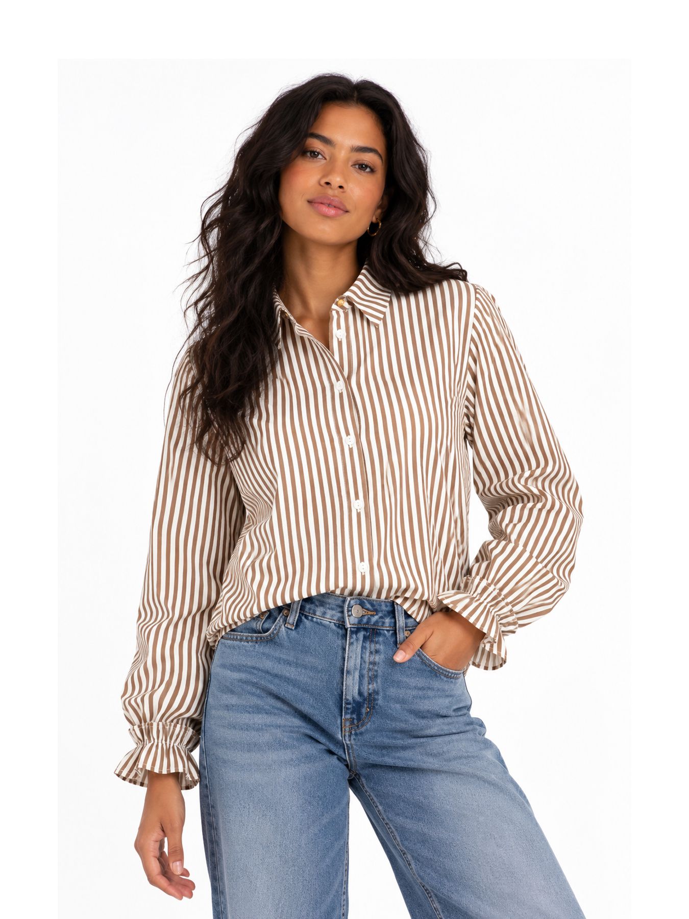 Tramontana Striped Blouse Ruffled Cuffs Cinnamon 002550 00117896-EKA26012900000062