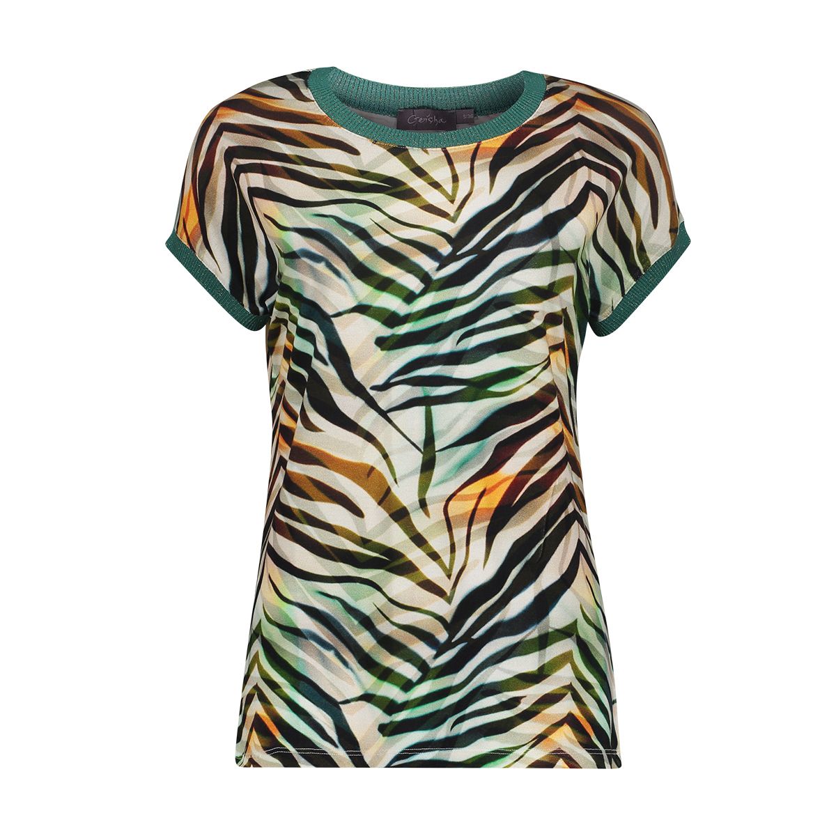 Geisha T-shirt with rib jersey AOP 775 Pr.03-26-2 brown/green 00117920-EKA26013800000113