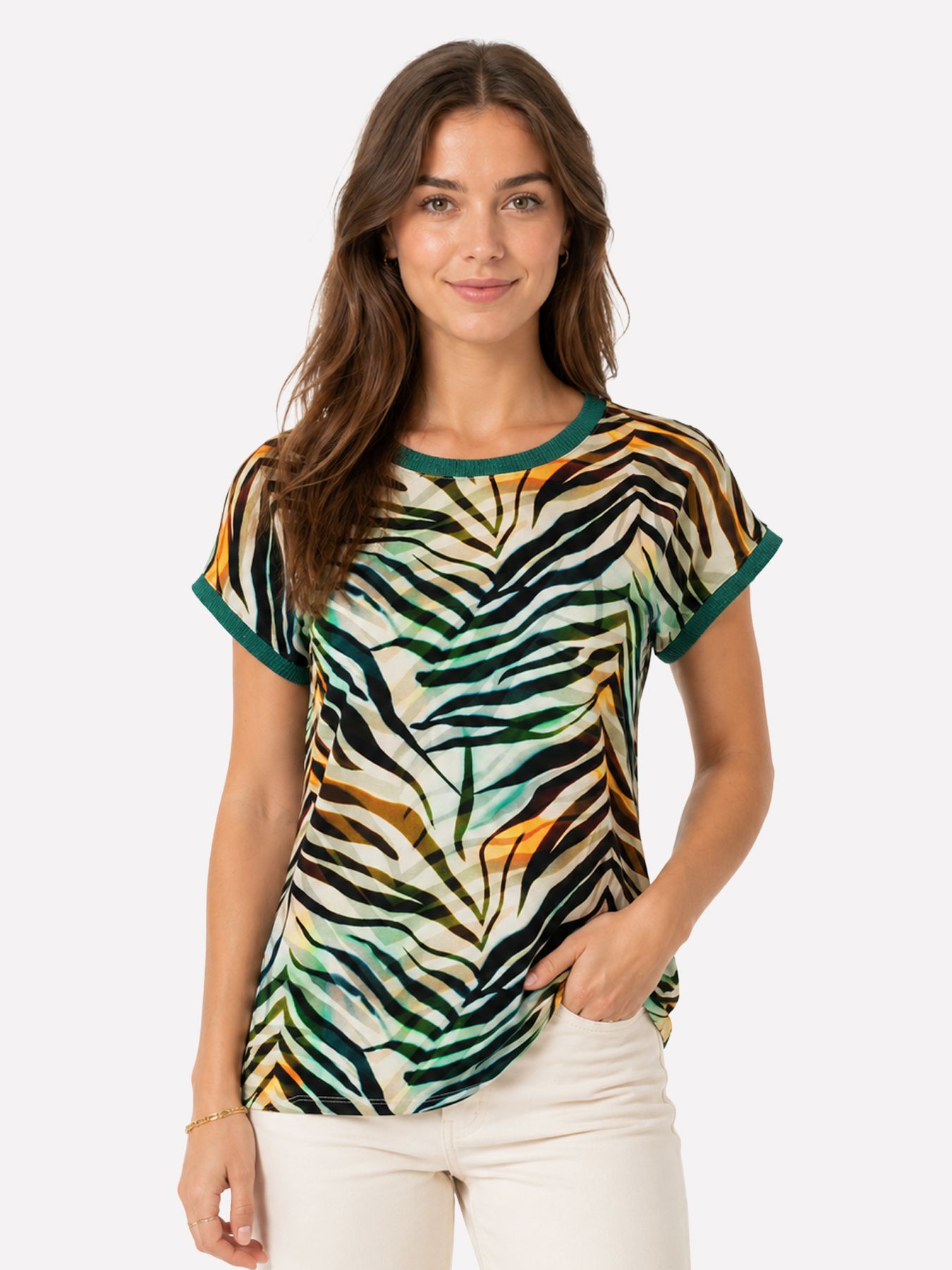 Geisha T-shirt with rib jersey AOP 775 Pr.03-26-2 brown/green 00117920-EKA26013800000113