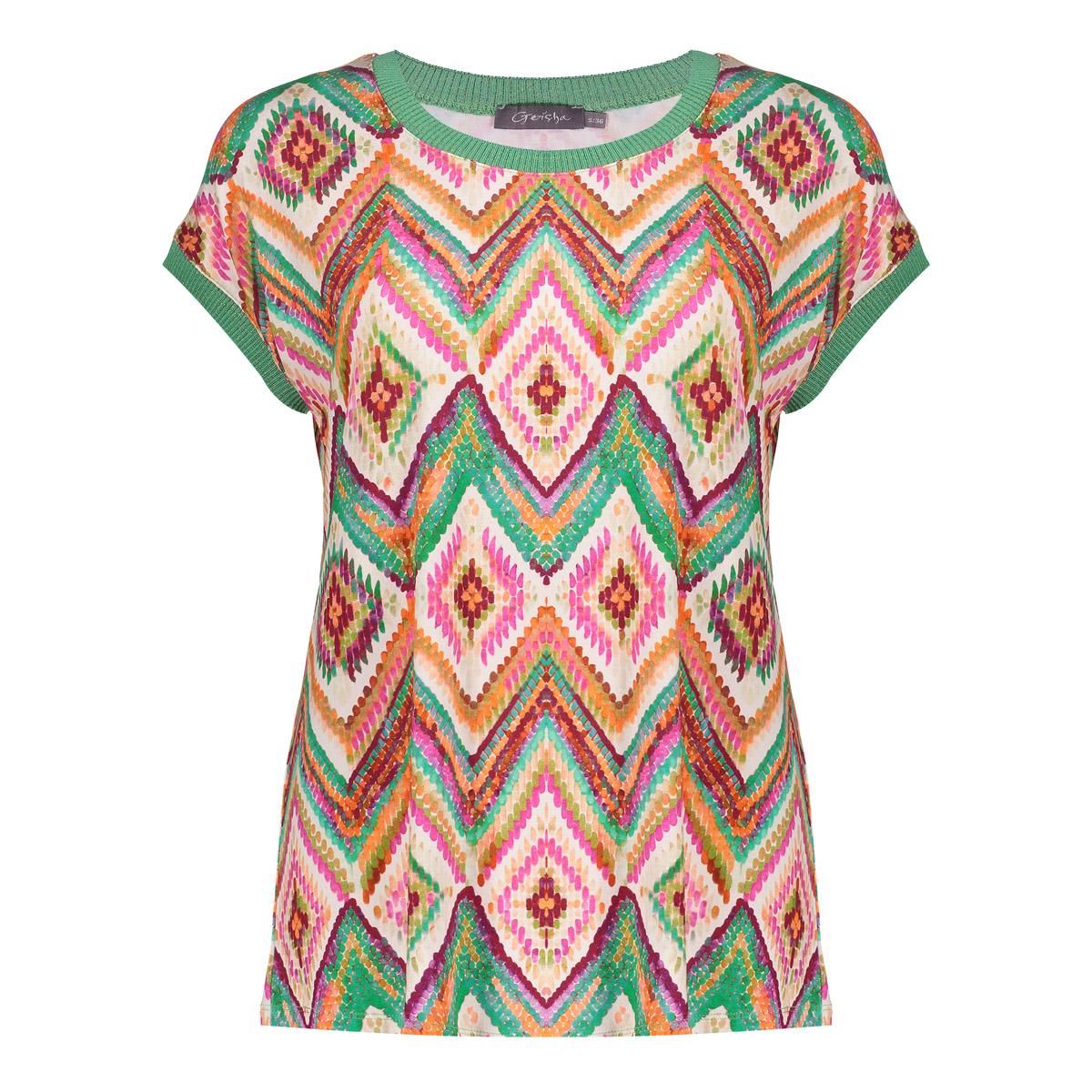 Geisha T-shirt with rib jersey AOP 615 Pr.01-26-2 teal/fuchsia 2900165551066