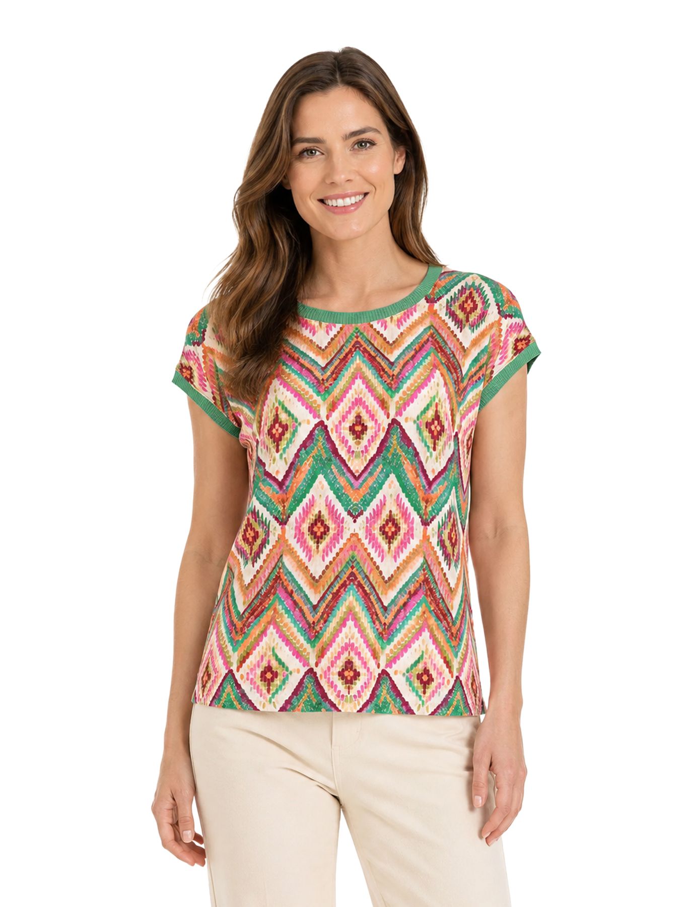 Geisha T-shirt with rib jersey AOP 615 Pr.01-26-2 teal/fuchsia 00117920-EKA26013800000114