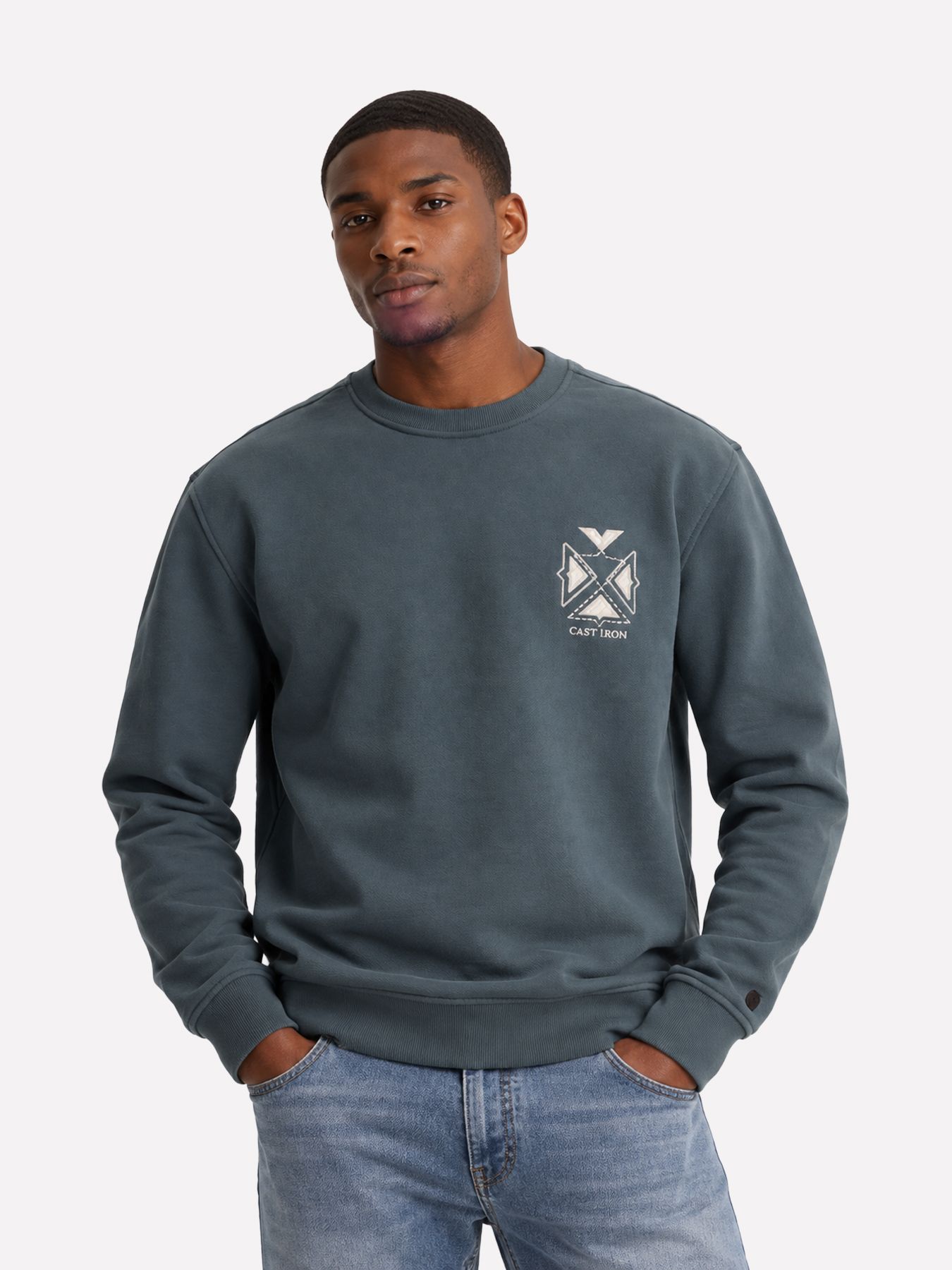 Cast Iron Long sleeve r-neck relaxed fit gra Dark Slate 00117936-9076