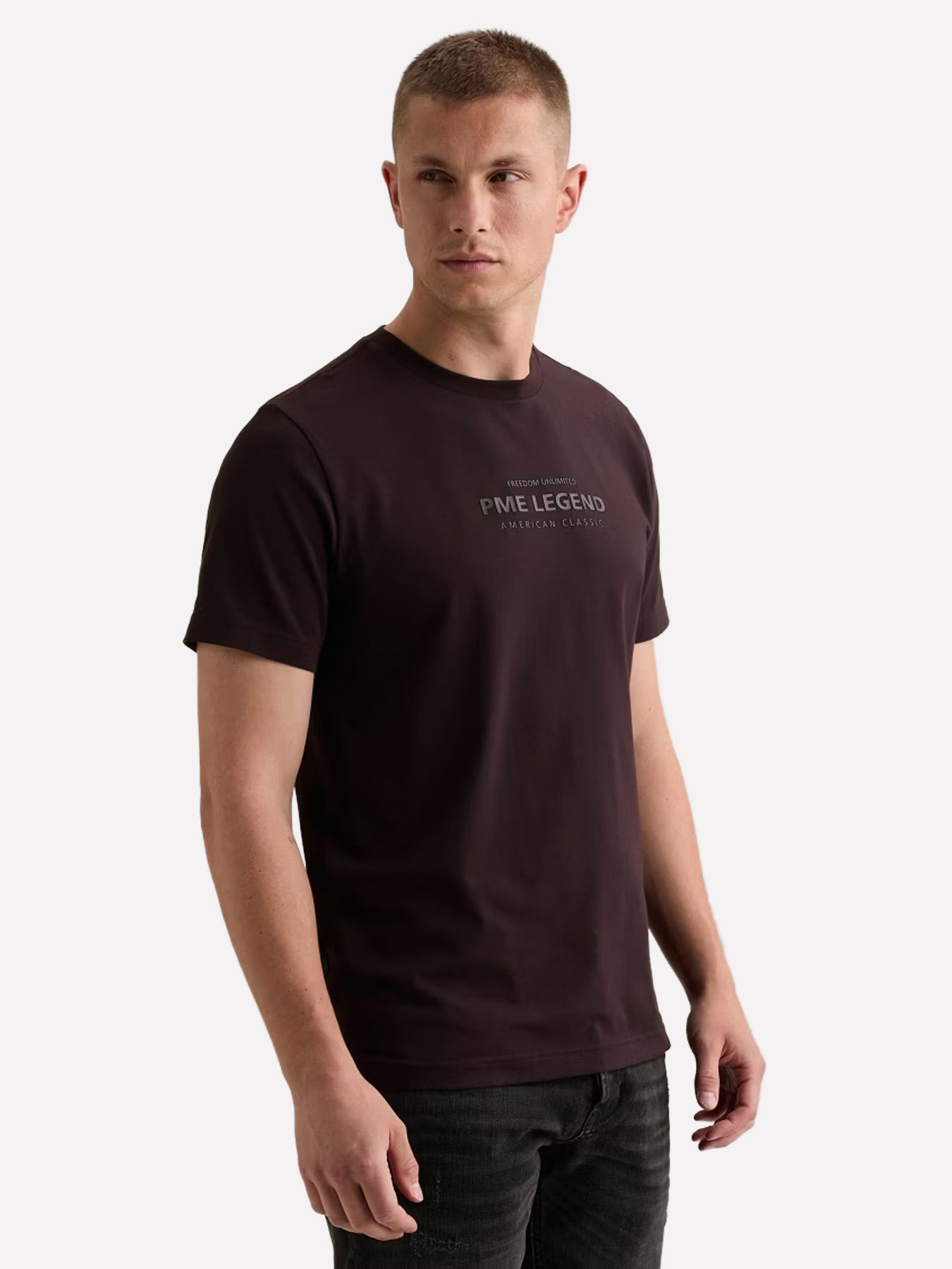 Pme Legend Short sleeve r-neck cotton elastan Dark Aubergine 00117945-4357