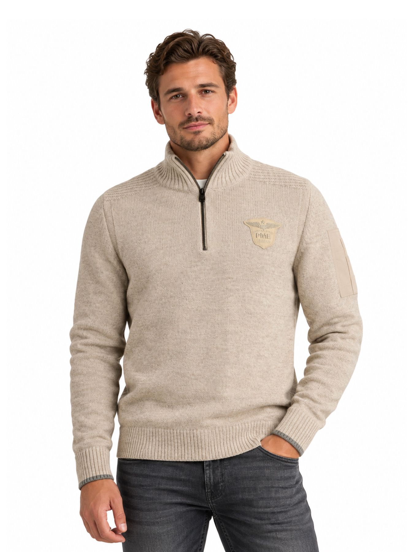 Pme Legend Half zip collar soft blend Bone White 00117965-7013