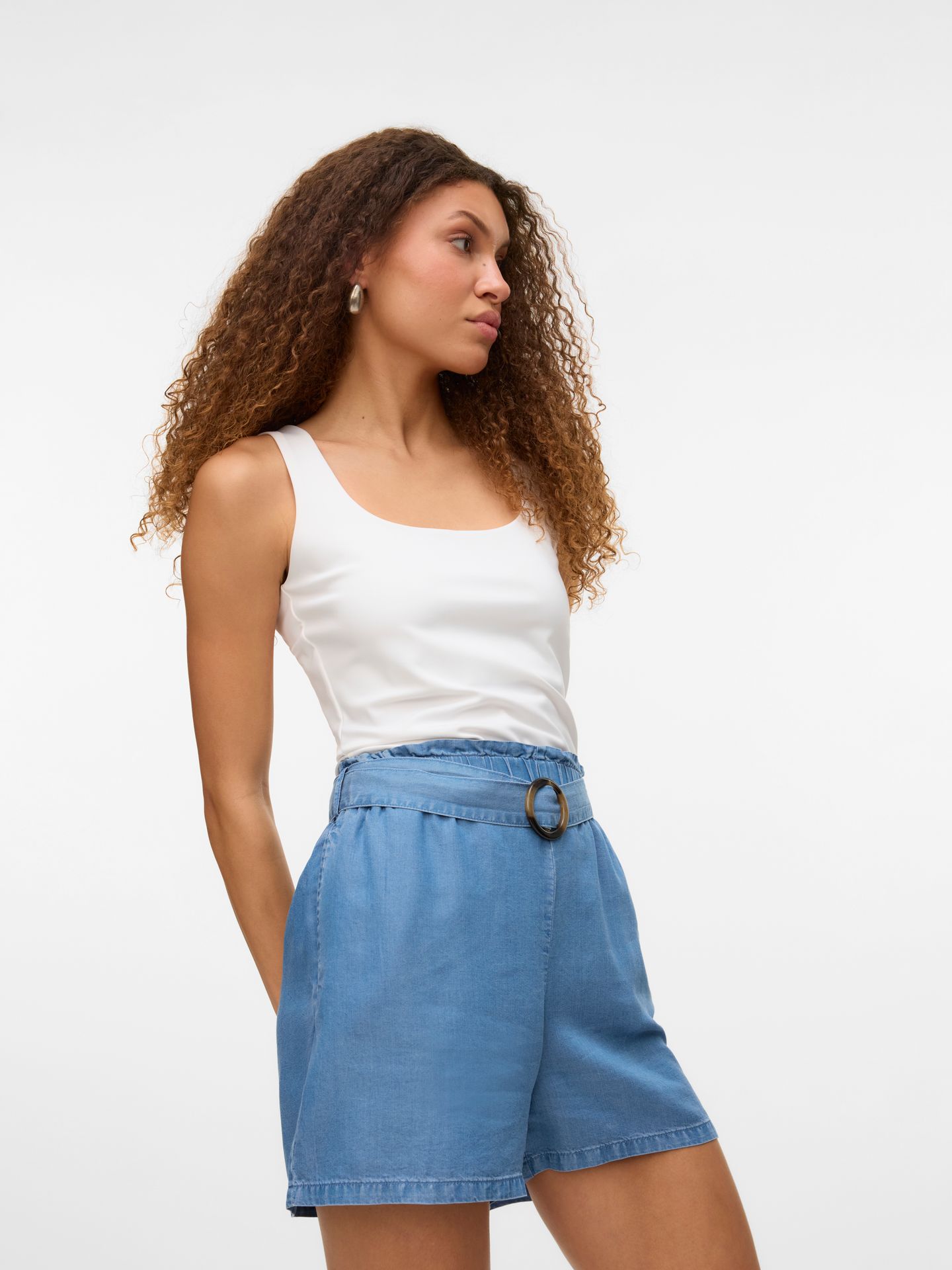 Vero Moda VMFLEUR HW PAPERBAG BELT TENCEL SHO Medium Blue Denim 2900165677032